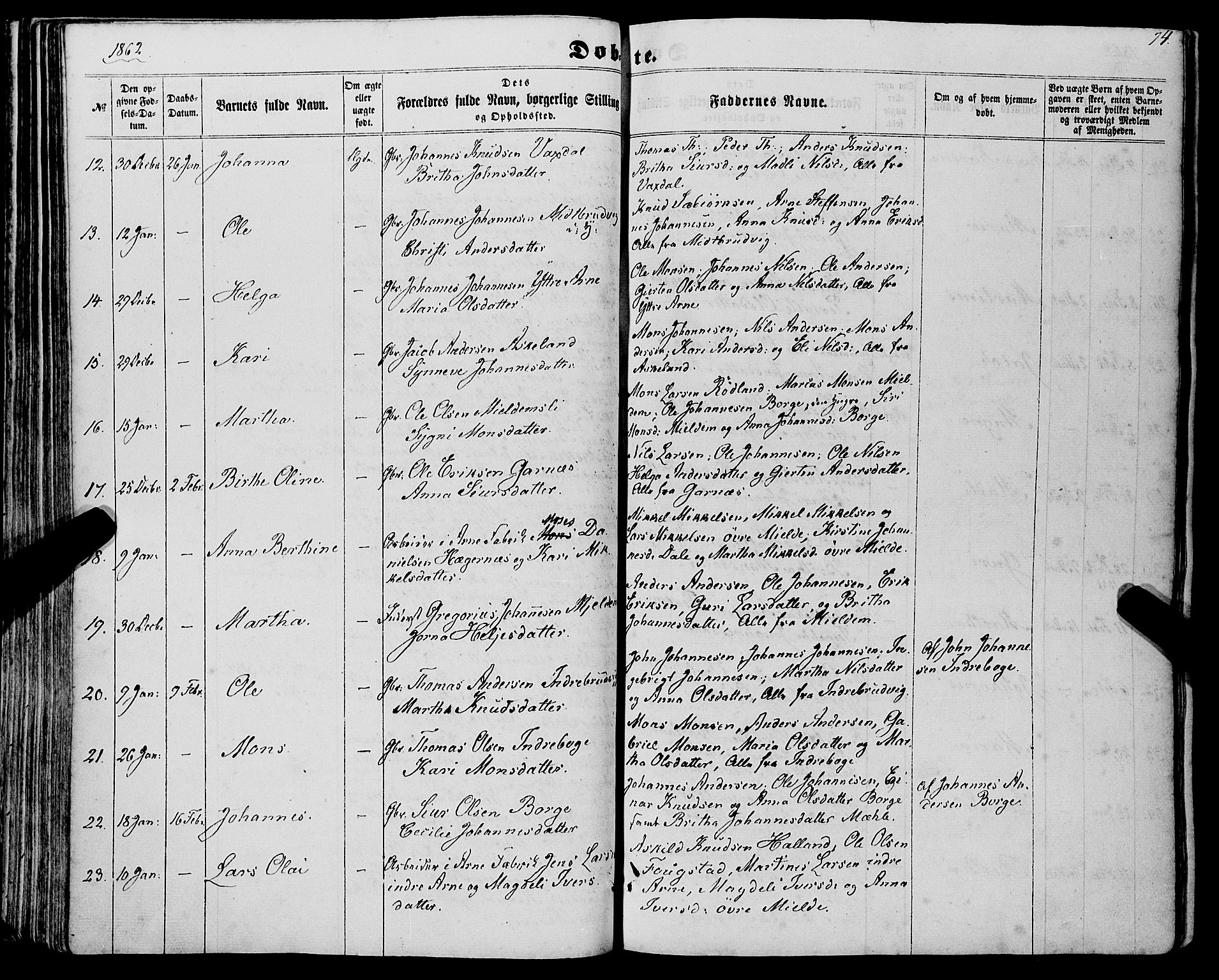 Haus sokneprestembete, AV/SAB-A-75601/H/Haa: Parish register (official) no. A 17, 1858-1870, p. 74