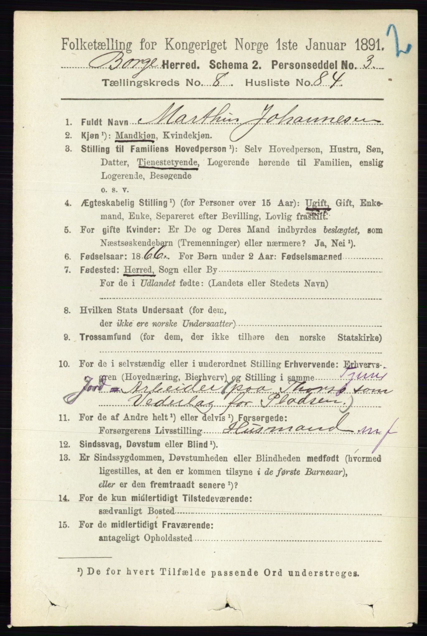 RA, 1891 census for 0113 Borge, 1891, p. 5687