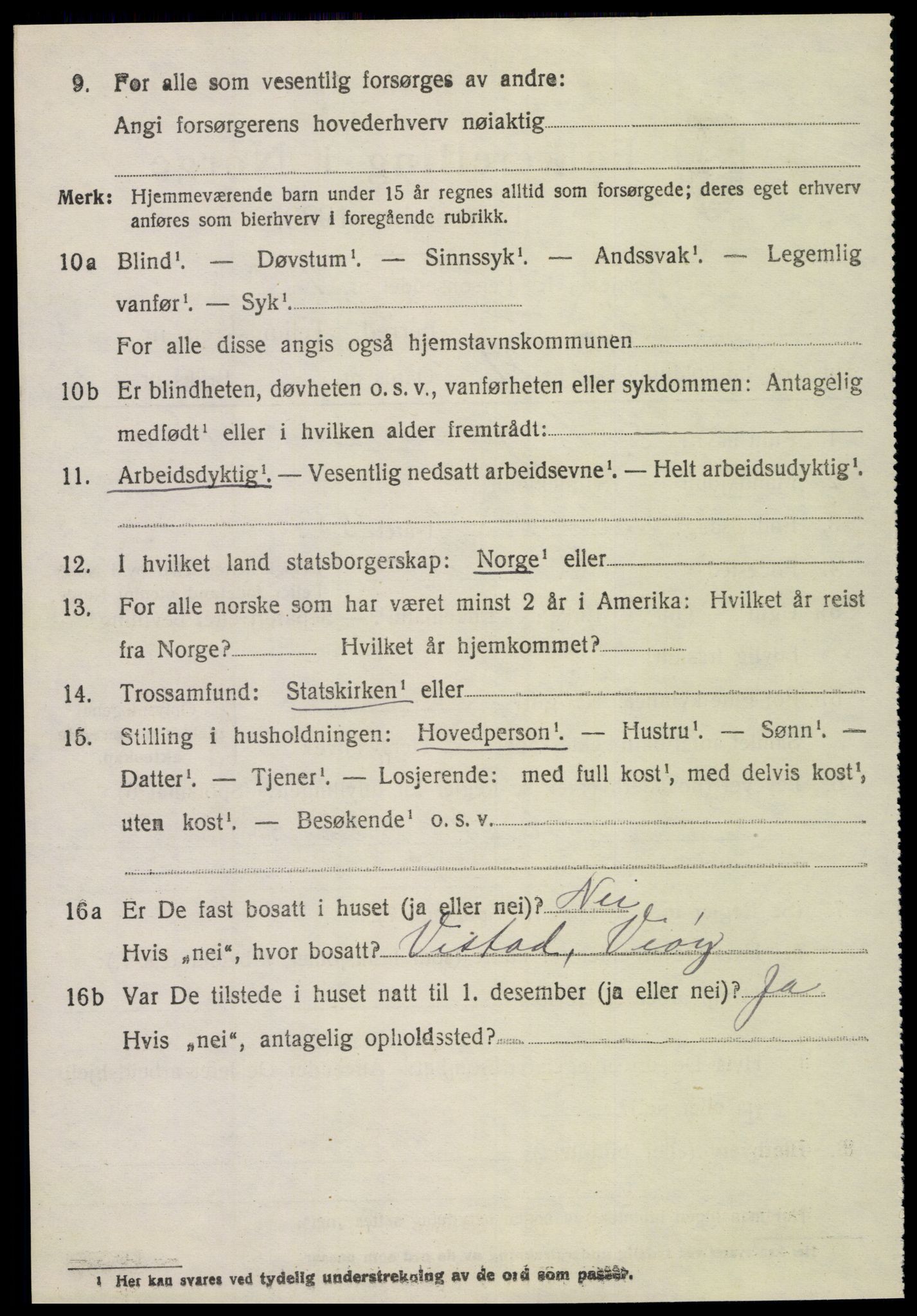 SAT, 1920 census for Veøy, 1920, p. 1436