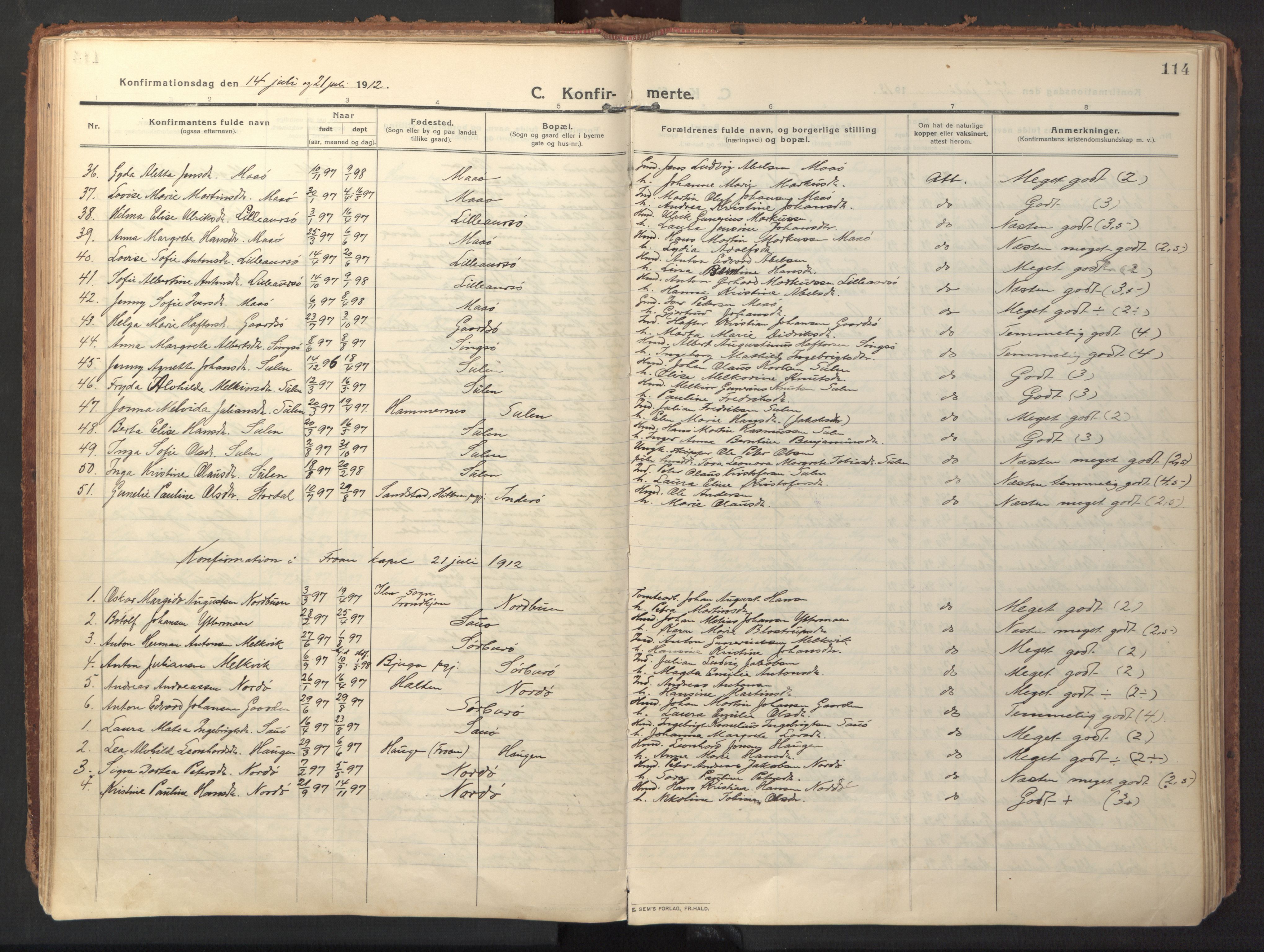 Ministerialprotokoller, klokkerbøker og fødselsregistre - Sør-Trøndelag, SAT/A-1456/640/L0581: Parish register (official) no. 640A06, 1910-1924, p. 114