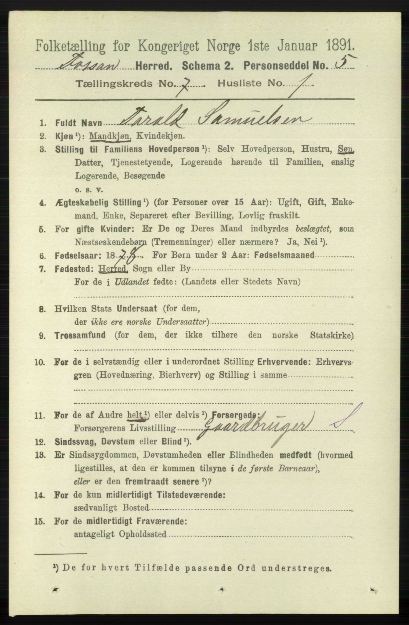 RA, 1891 census for 1129 Forsand, 1891, p. 1211