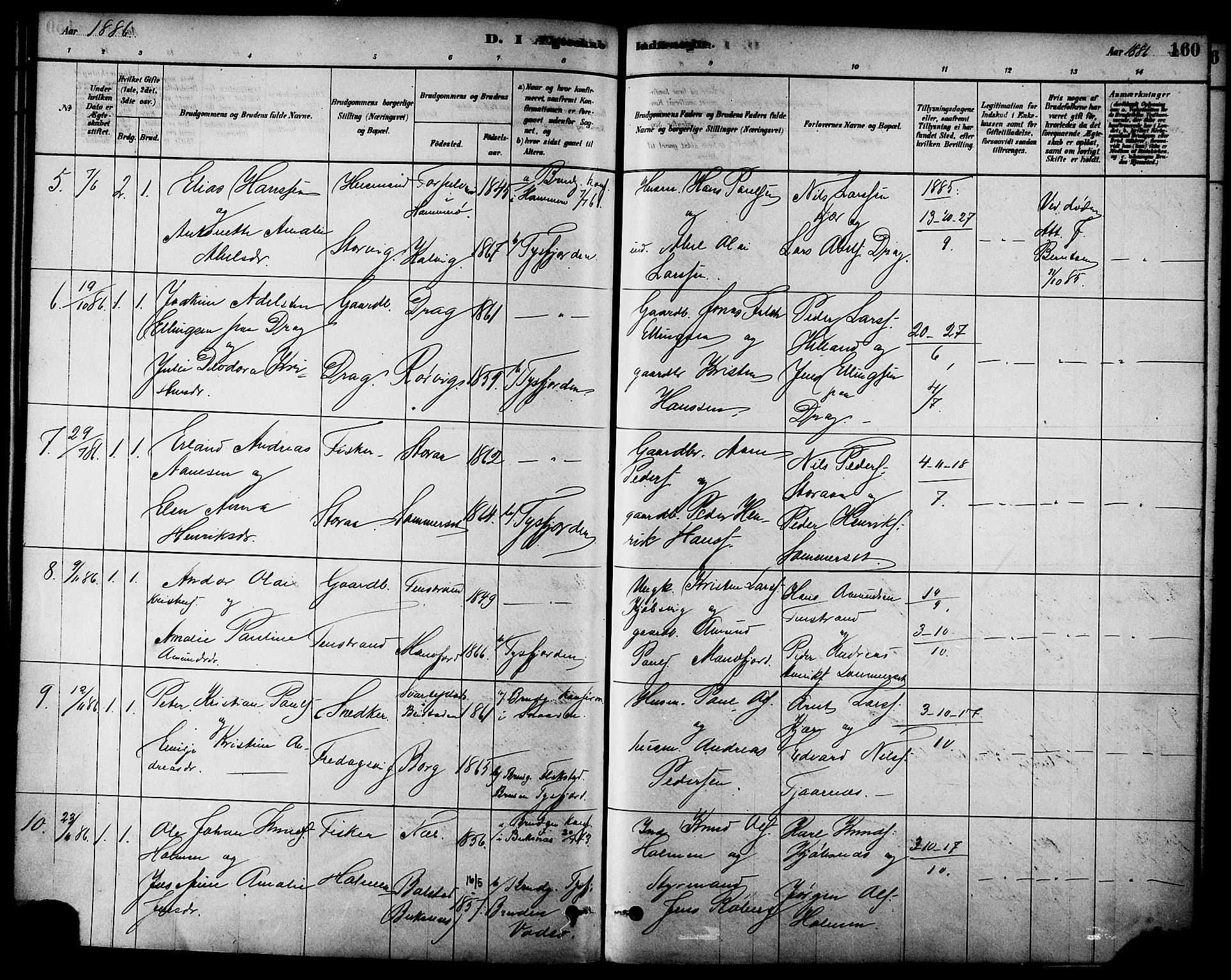 Ministerialprotokoller, klokkerbøker og fødselsregistre - Nordland, AV/SAT-A-1459/861/L0868: Parish register (official) no. 861A03, 1879-1889, p. 160