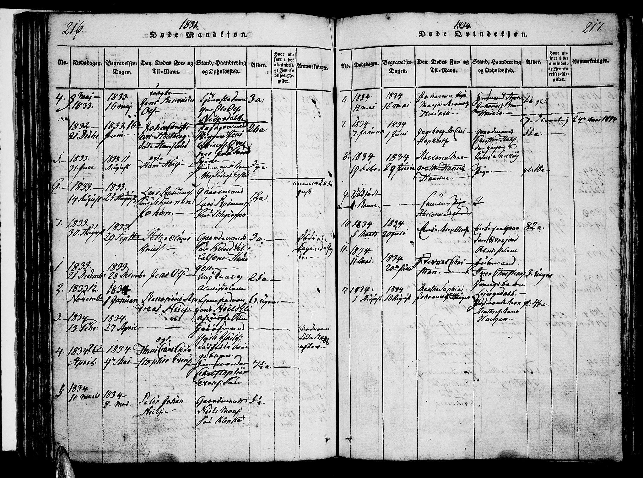 Ministerialprotokoller, klokkerbøker og fødselsregistre - Nordland, SAT/A-1459/880/L1130: Parish register (official) no. 880A04, 1821-1843, p. 216-217