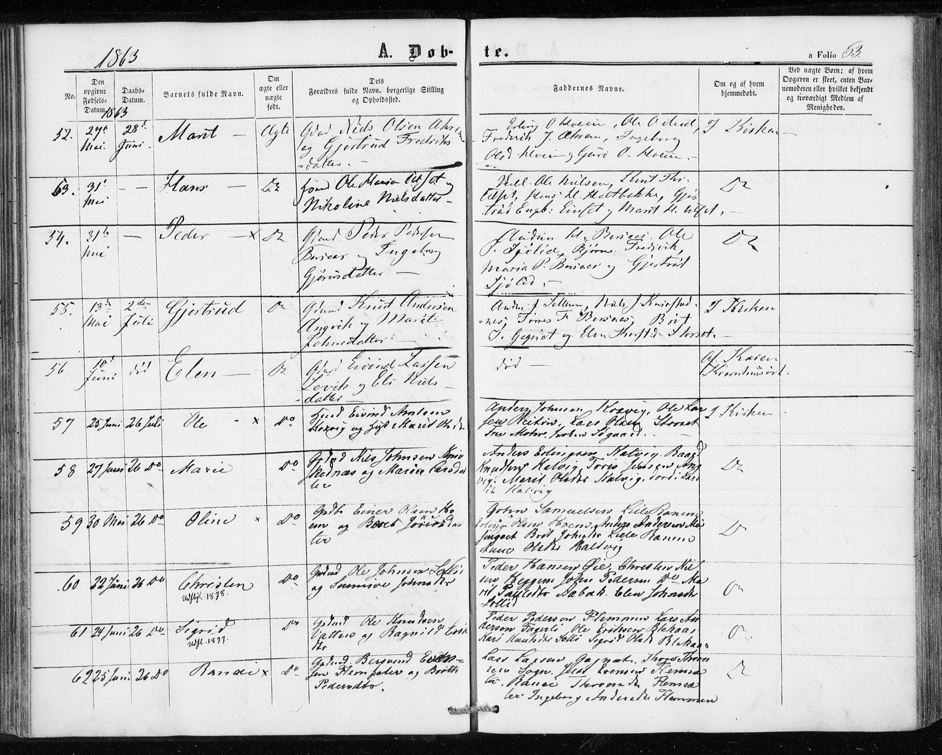 Ministerialprotokoller, klokkerbøker og fødselsregistre - Møre og Romsdal, AV/SAT-A-1454/586/L0985: Parish register (official) no. 586A11, 1857-1866, p. 63