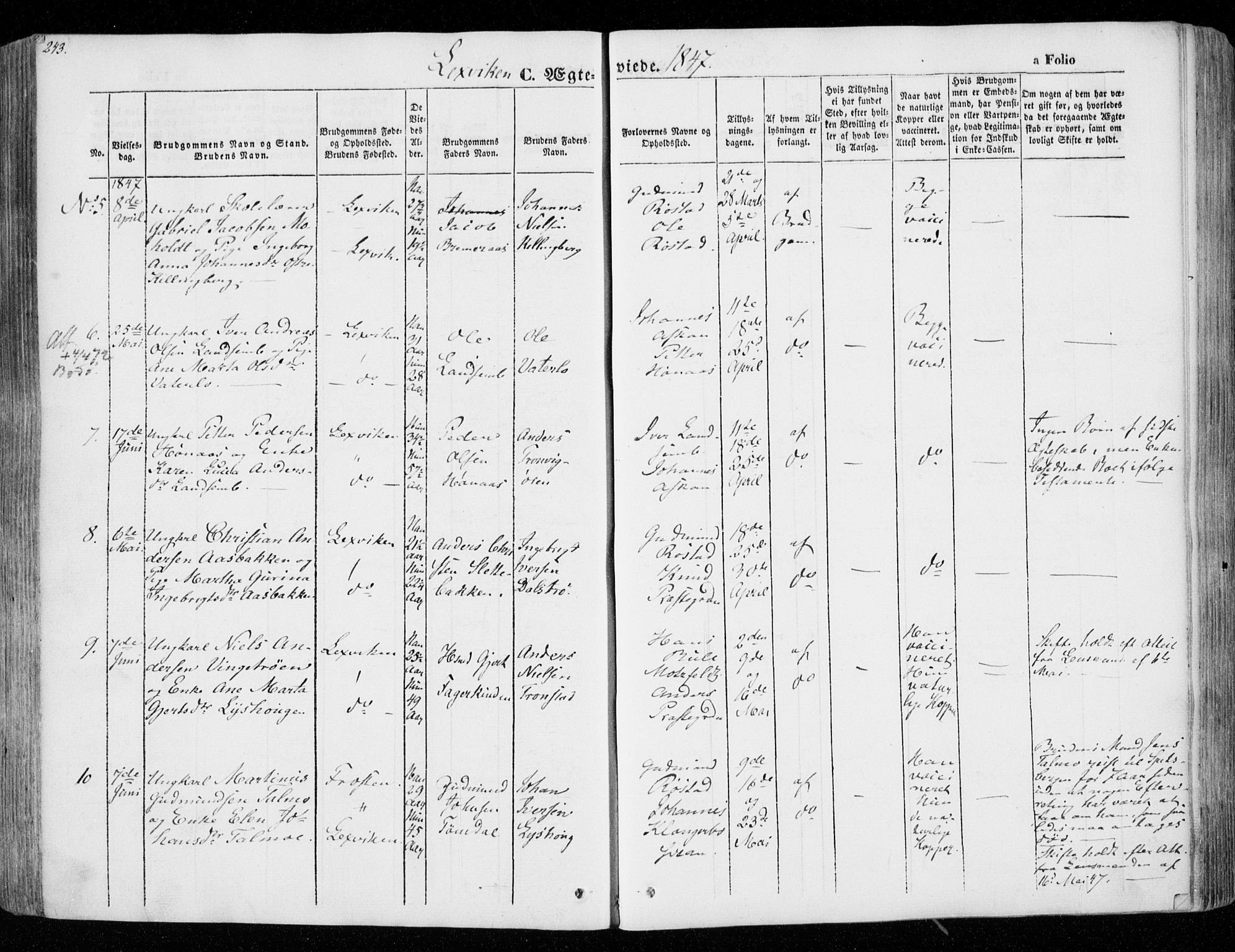 Ministerialprotokoller, klokkerbøker og fødselsregistre - Nord-Trøndelag, SAT/A-1458/701/L0007: Parish register (official) no. 701A07 /1, 1842-1854, p. 243