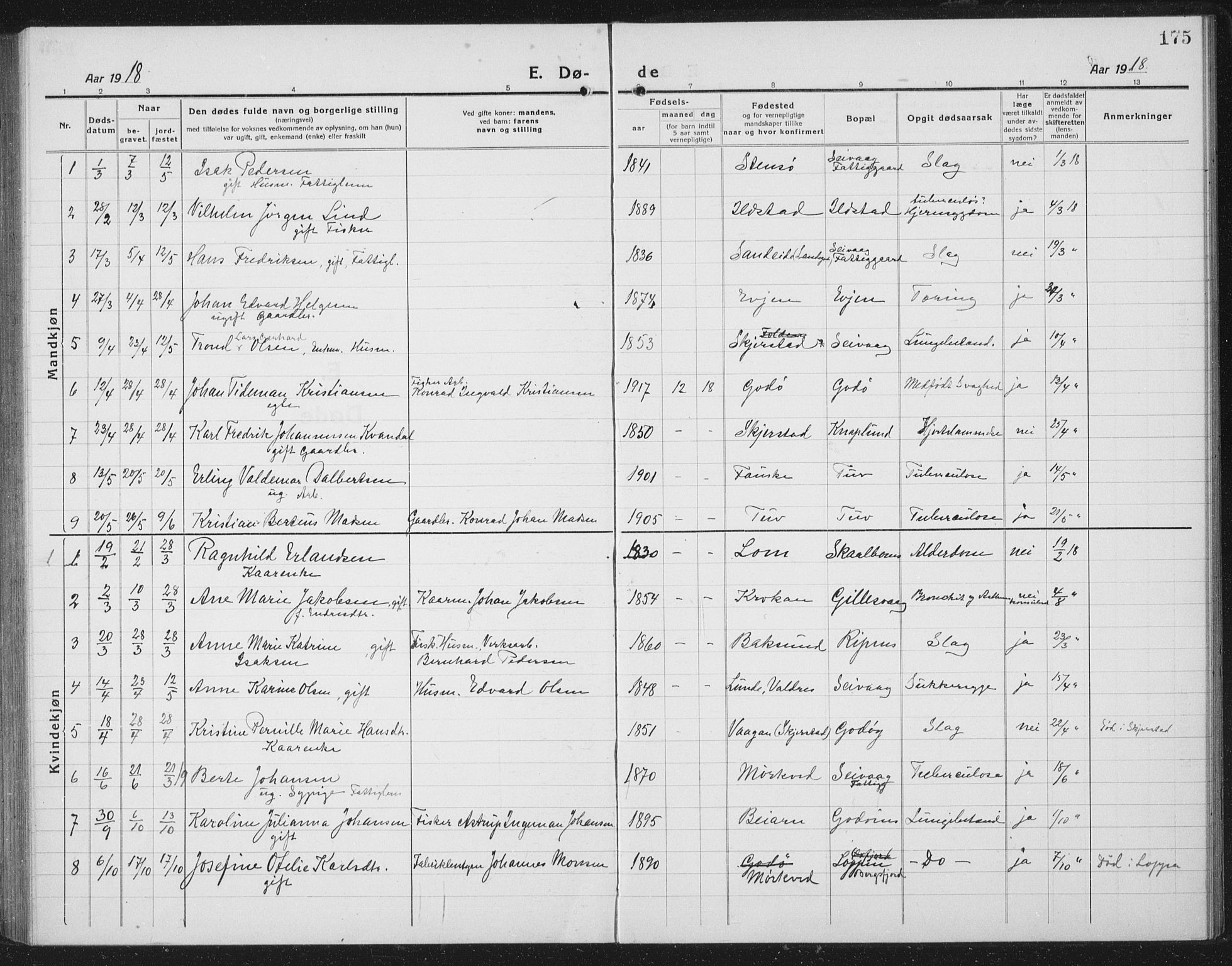 Ministerialprotokoller, klokkerbøker og fødselsregistre - Nordland, AV/SAT-A-1459/804/L0089: Parish register (copy) no. 804C02, 1918-1935, p. 175