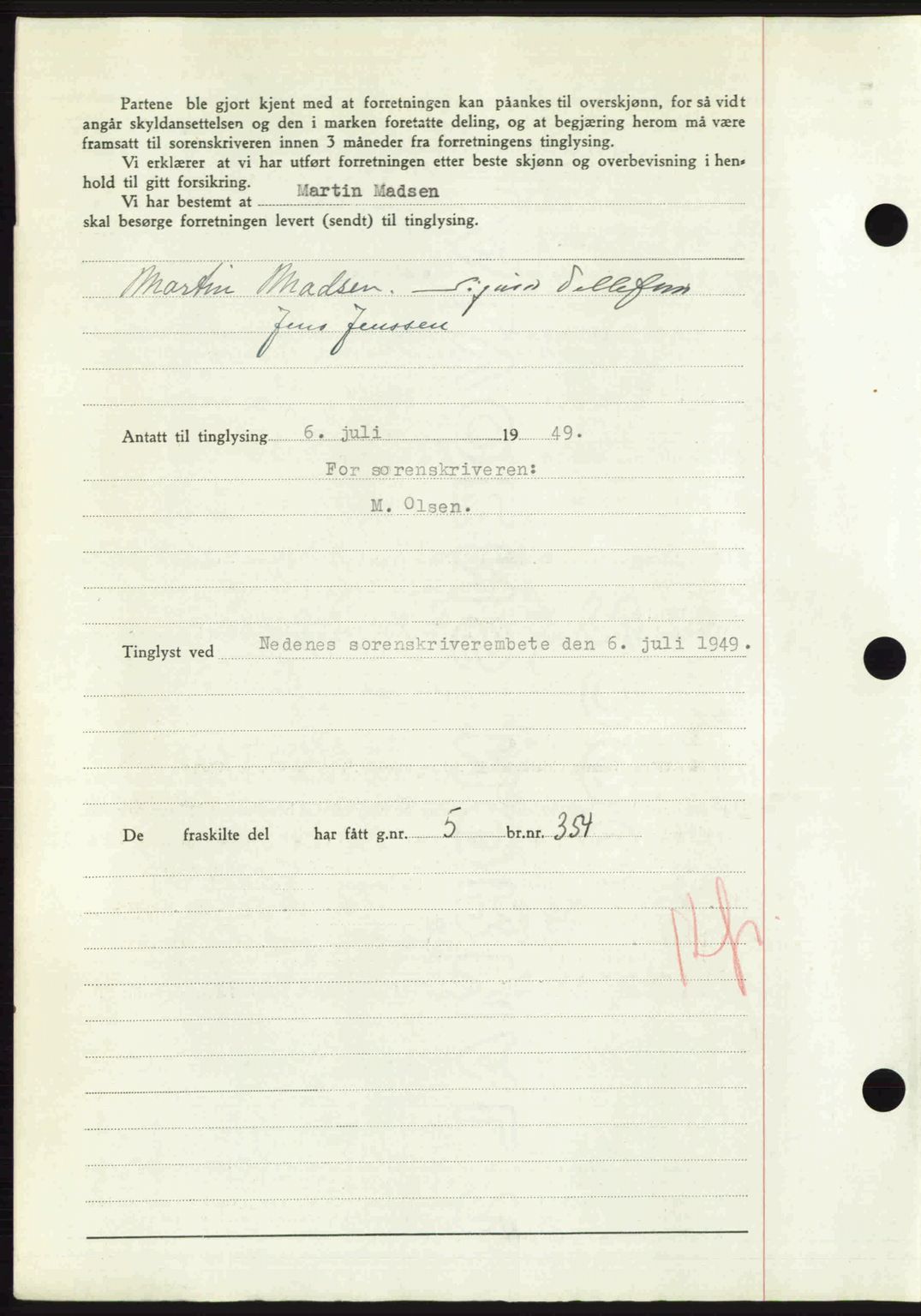 Nedenes sorenskriveri, AV/SAK-1221-0006/G/Gb/Gba/L0061: Mortgage book no. A13, 1949-1949, Diary no: : 1034/1949