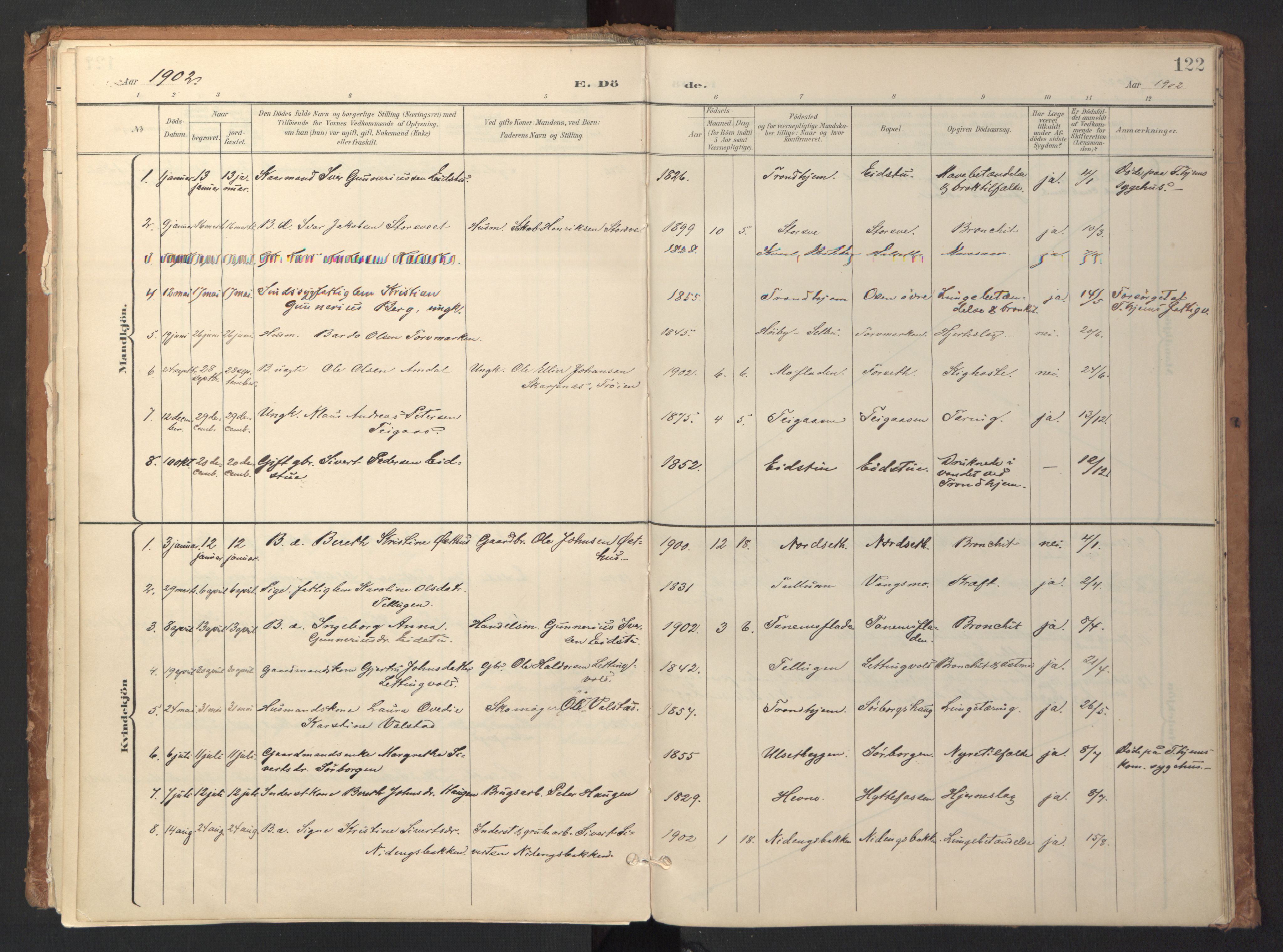 Ministerialprotokoller, klokkerbøker og fødselsregistre - Sør-Trøndelag, SAT/A-1456/618/L0448: Parish register (official) no. 618A11, 1898-1916, p. 122