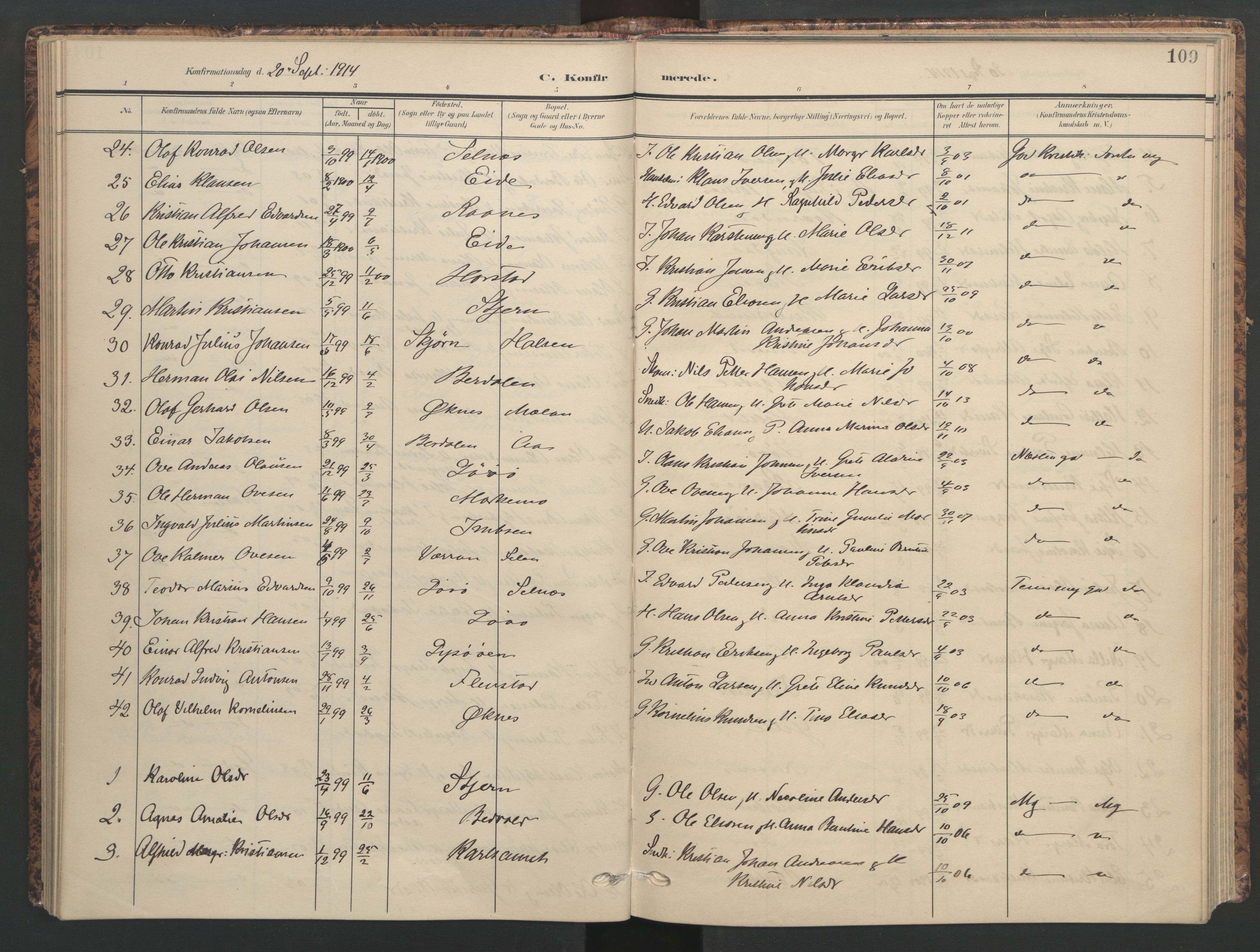 Ministerialprotokoller, klokkerbøker og fødselsregistre - Sør-Trøndelag, SAT/A-1456/655/L0682: Parish register (official) no. 655A11, 1908-1922, p. 109