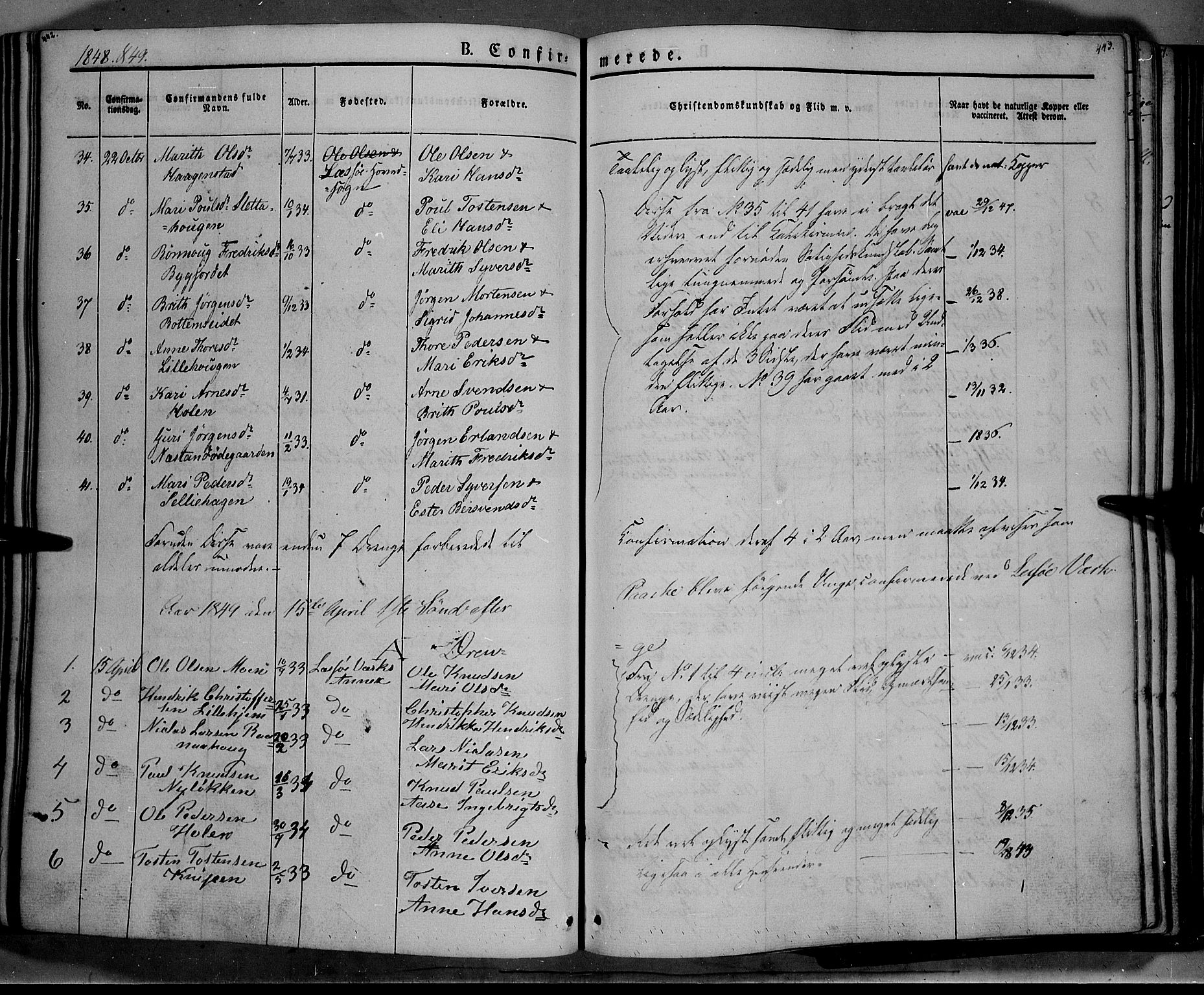 Lesja prestekontor, SAH/PREST-068/H/Ha/Haa/L0006: Parish register (official) no. 6A, 1843-1854, p. 442-443