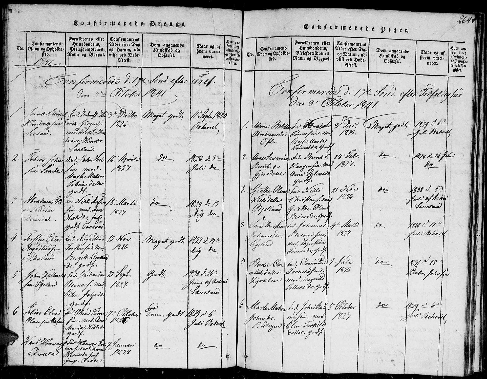 Herad sokneprestkontor, AV/SAK-1111-0018/F/Fb/Fba/L0001: Parish register (copy) no. B 1, 1815-1852, p. 264