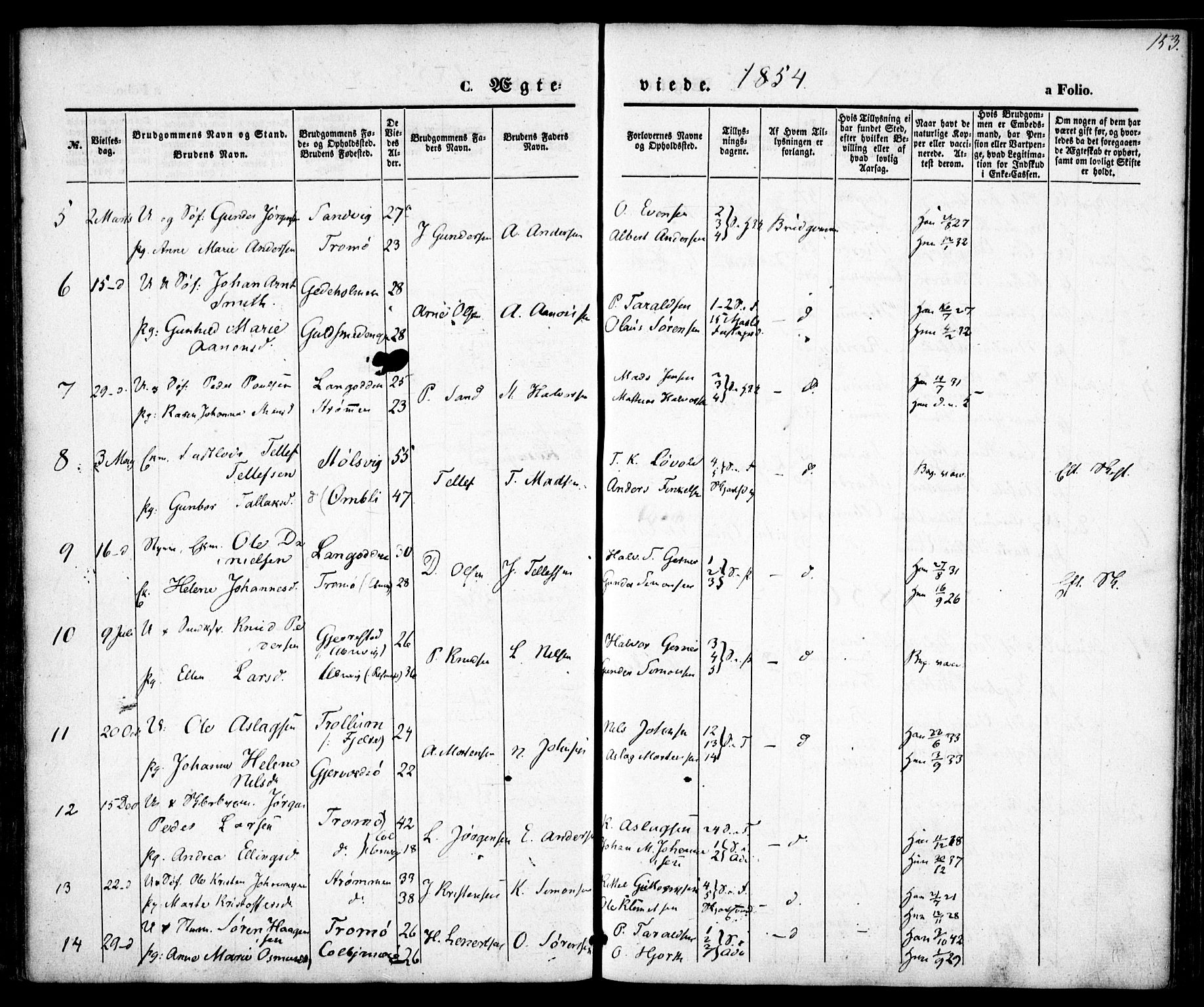 Hisøy sokneprestkontor, SAK/1111-0020/F/Fa/L0001: Parish register (official) no. A 1, 1849-1871, p. 153