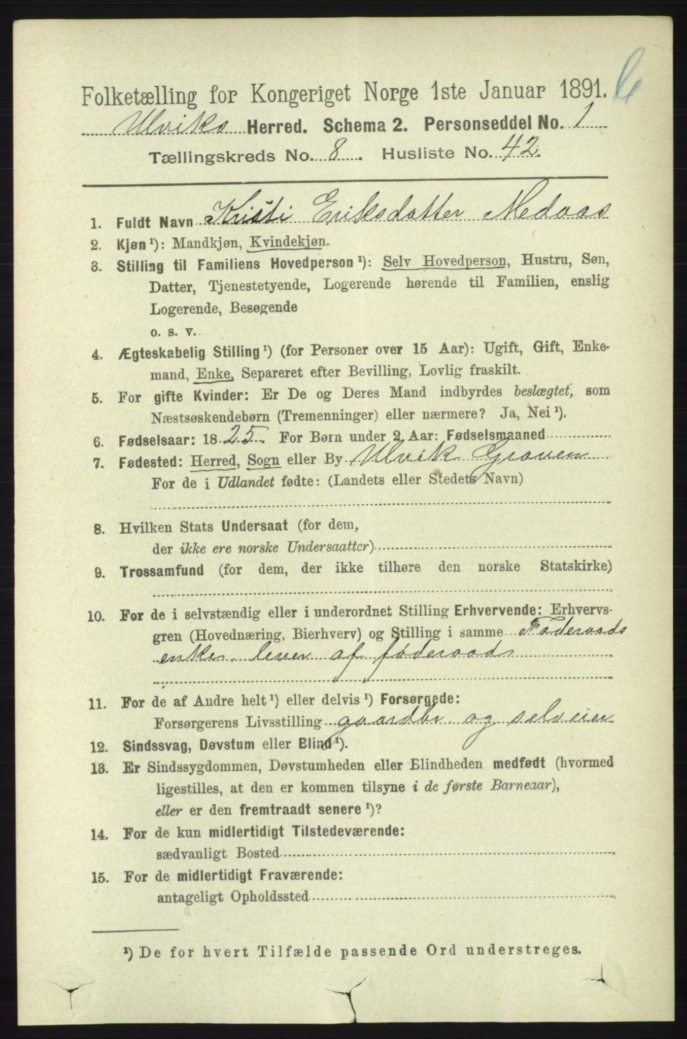 RA, 1891 census for 1233 Ulvik, 1891, p. 2797