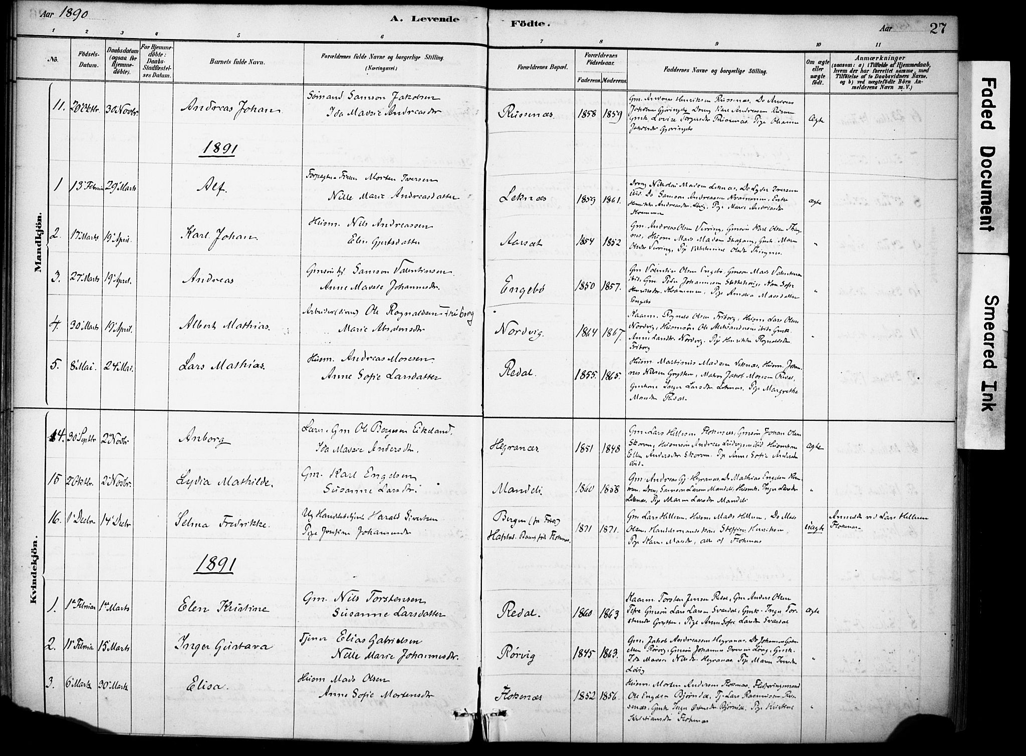 Førde sokneprestembete, AV/SAB-A-79901/H/Haa/Haae/L0001: Parish register (official) no. E 1, 1881-1911, p. 27