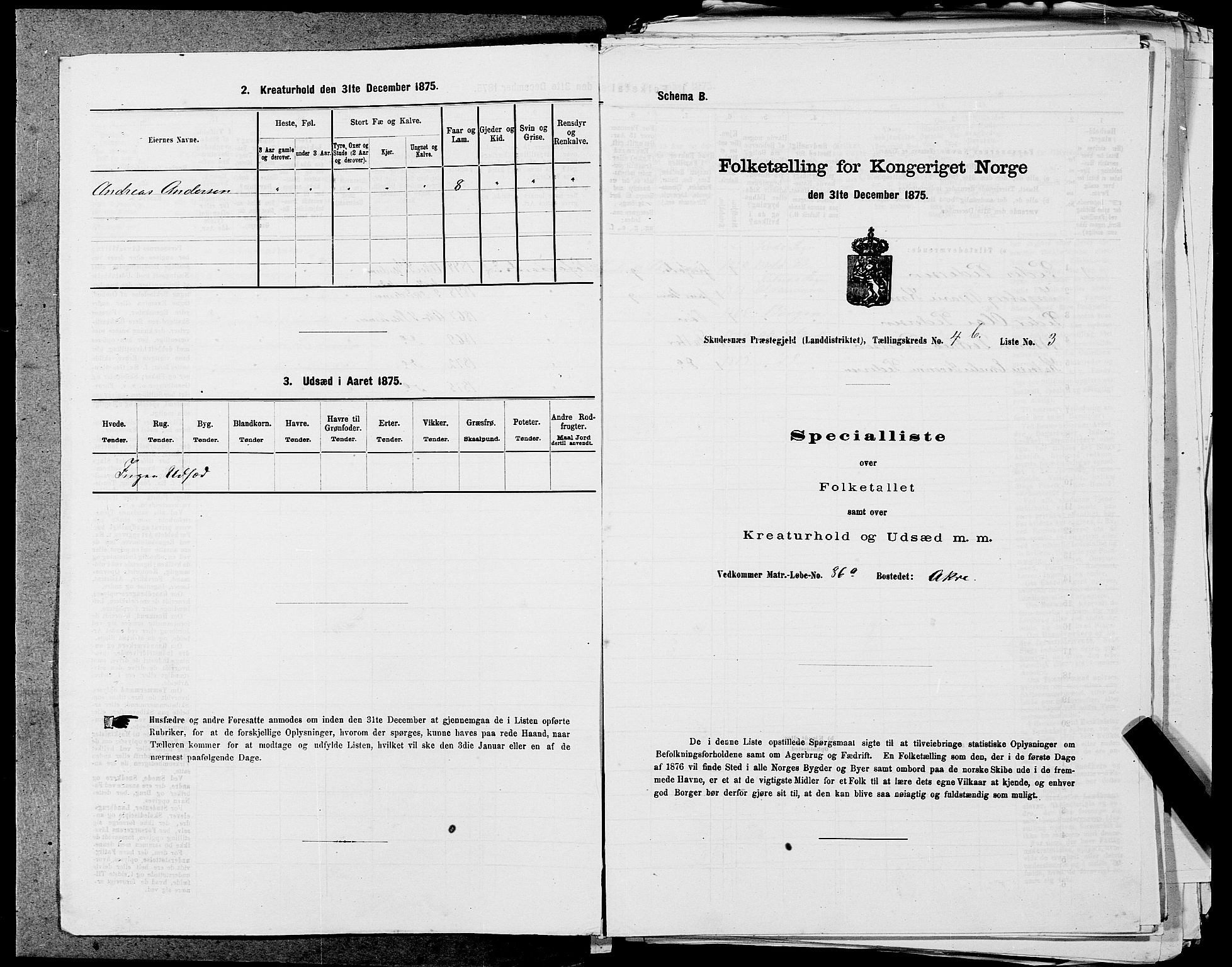 SAST, 1875 census for 1150L Skudenes/Falnes, Åkra og Ferkingstad, 1875, p. 402