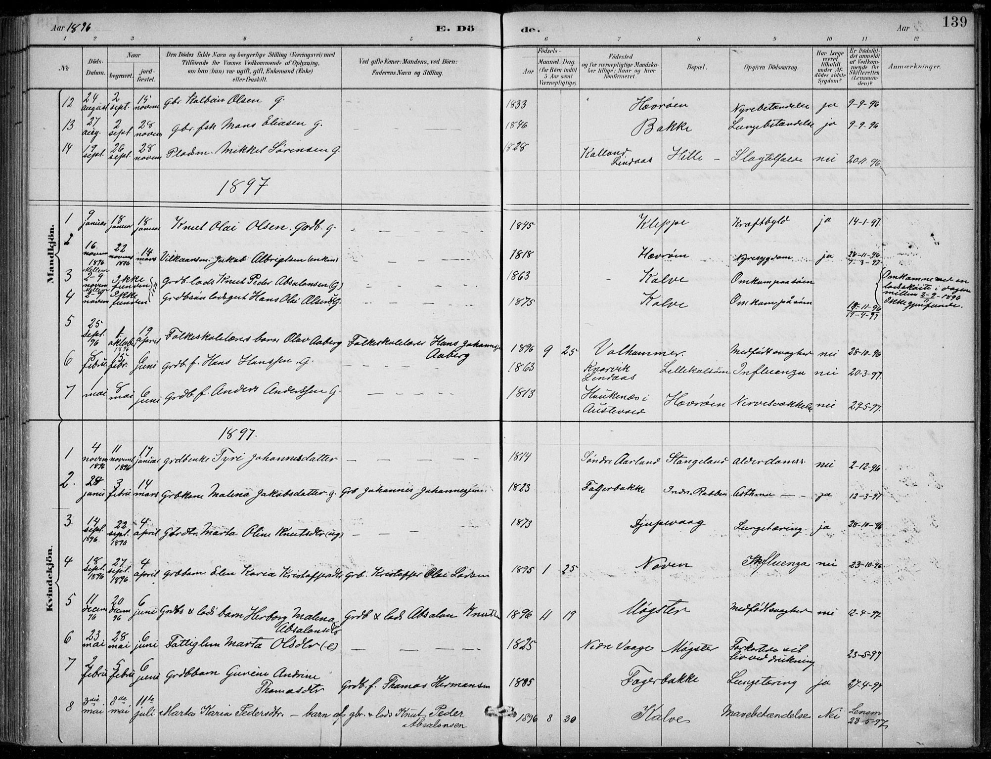 Sund sokneprestembete, AV/SAB-A-99930: Parish register (official) no. D 1, 1882-1899, p. 139