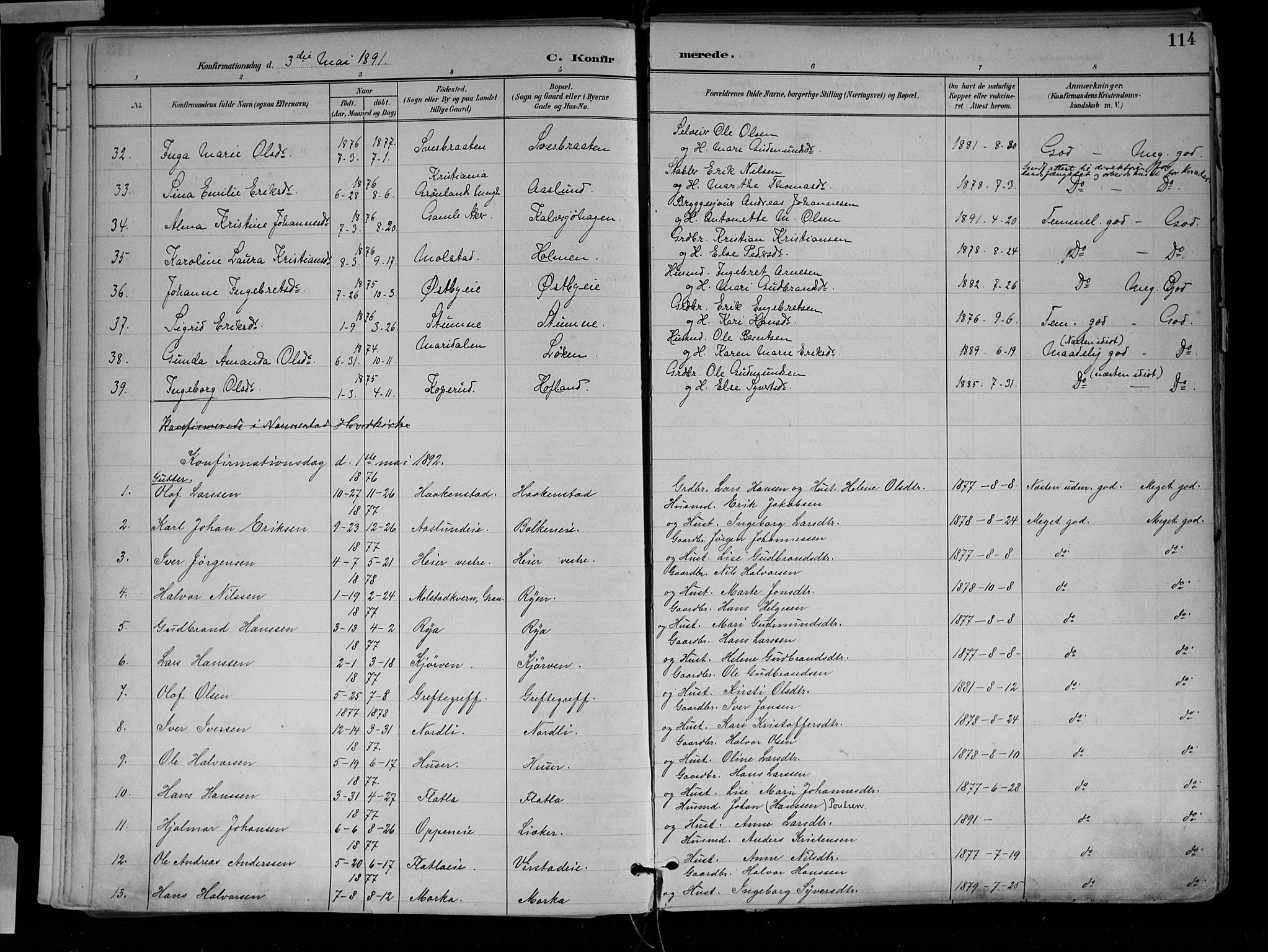 Jevnaker prestekontor, SAH/PREST-116/H/Ha/Haa/L0010: Parish register (official) no. 10, 1891-1906, p. 114