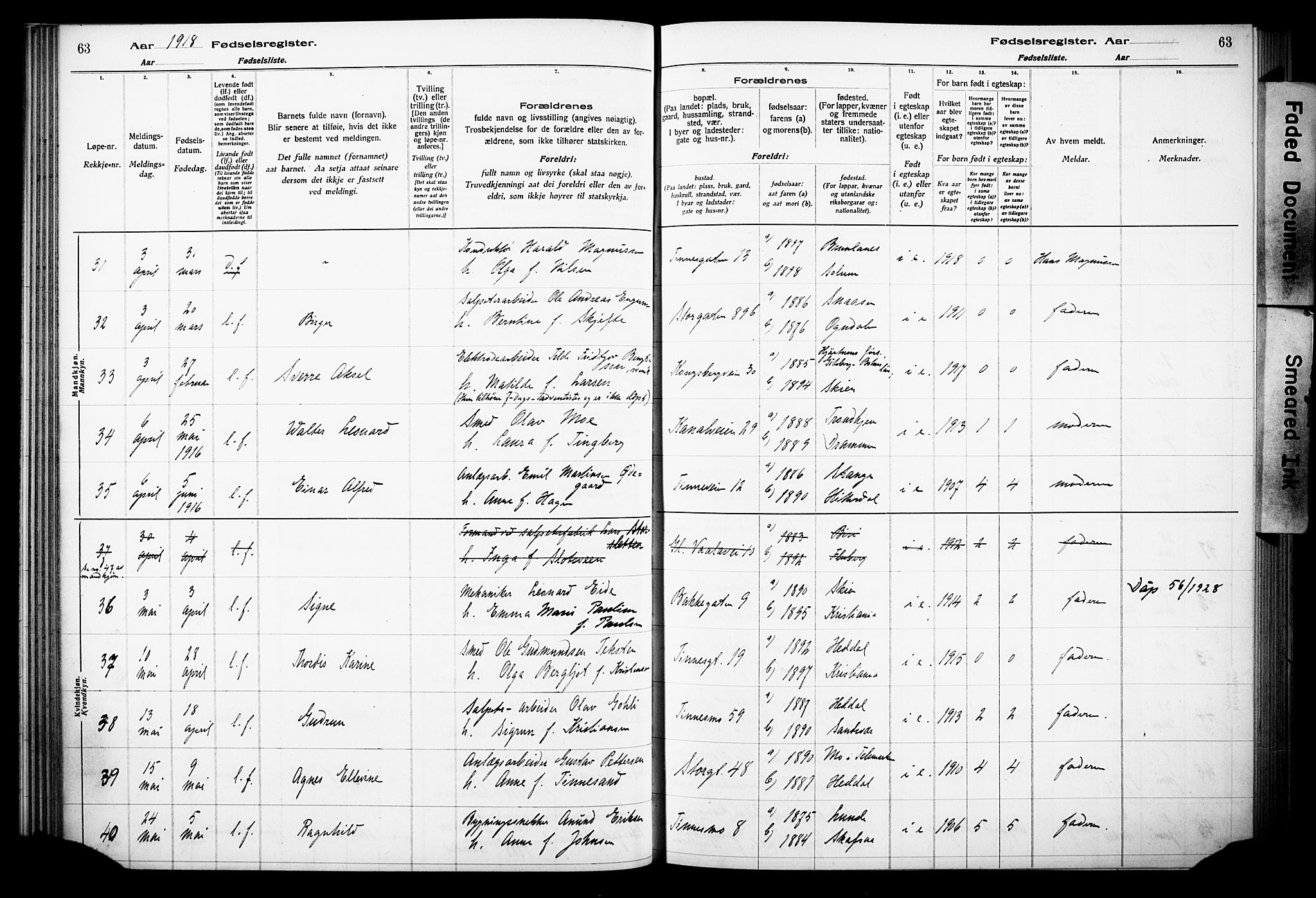 Notodden kirkebøker, SAKO/A-290/J/Ja/L0001: Birth register no. 1, 1916-1924, p. 63