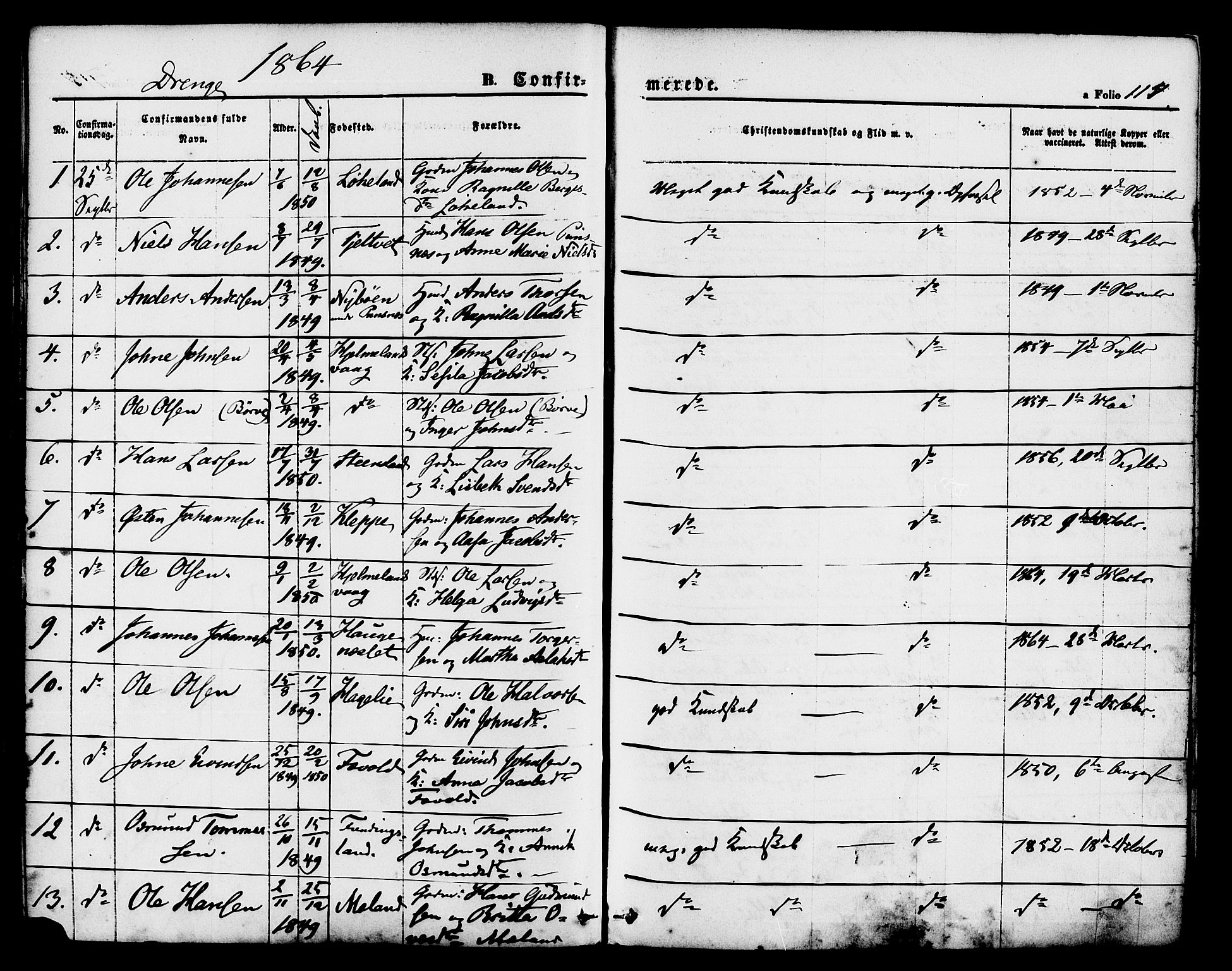 Hjelmeland sokneprestkontor, AV/SAST-A-101843/01/IV/L0011: Parish register (official) no. A 11, 1861-1878, p. 114