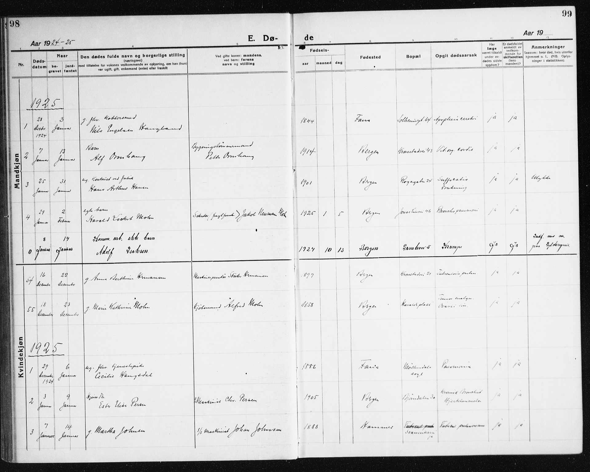 Årstad Sokneprestembete, AV/SAB-A-79301/H/Haa/L0010: Parish register (official) no. E 1, 1921-1940, p. 98-99