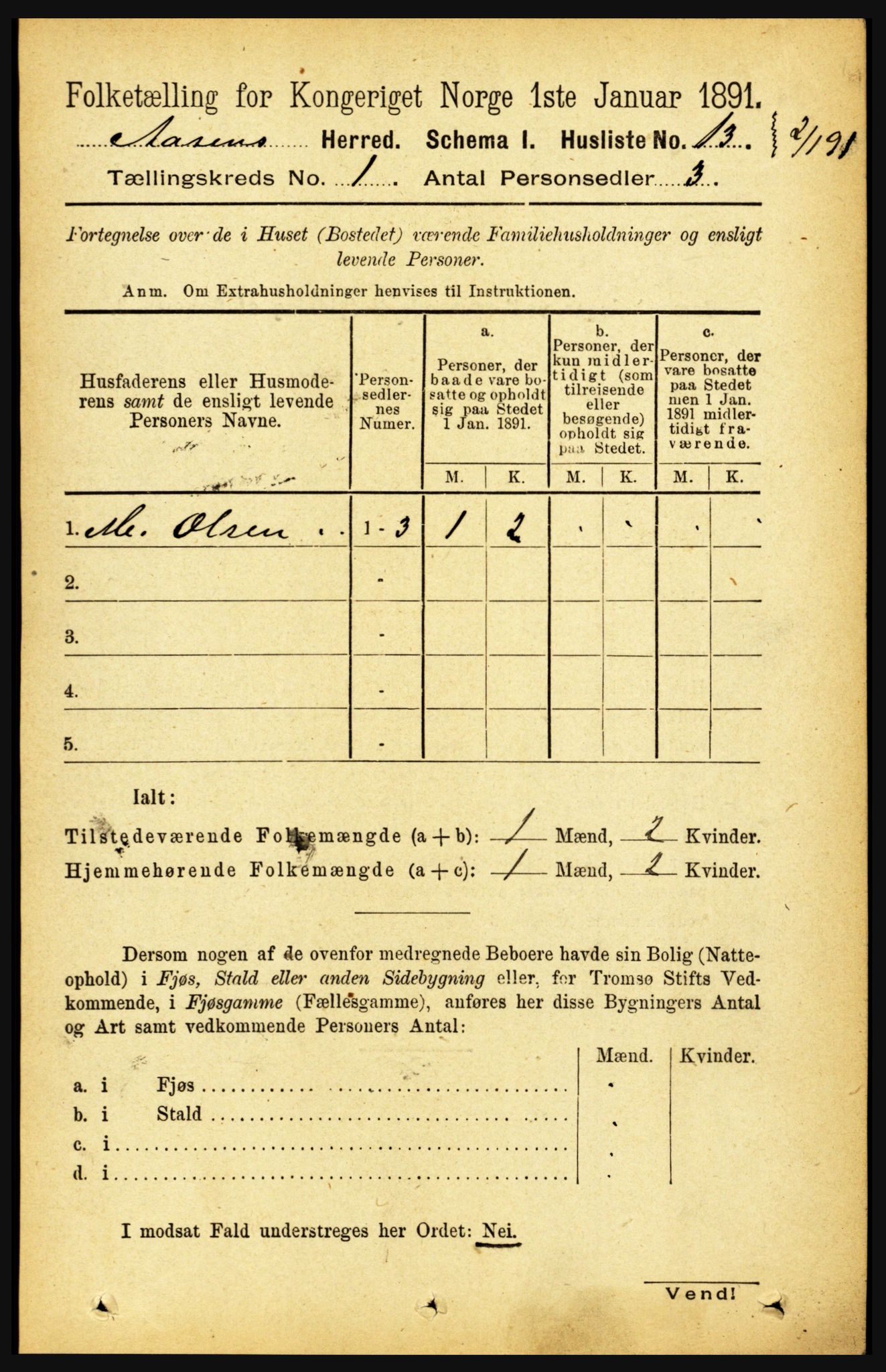 RA, 1891 census for 1716 Åsen, 1891, p. 29