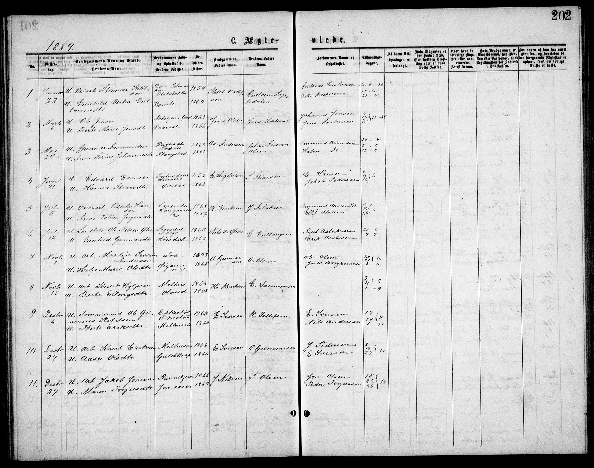 Froland sokneprestkontor, SAK/1111-0013/F/Fb/L0009: Parish register (copy) no. B 9, 1875-1893, p. 202