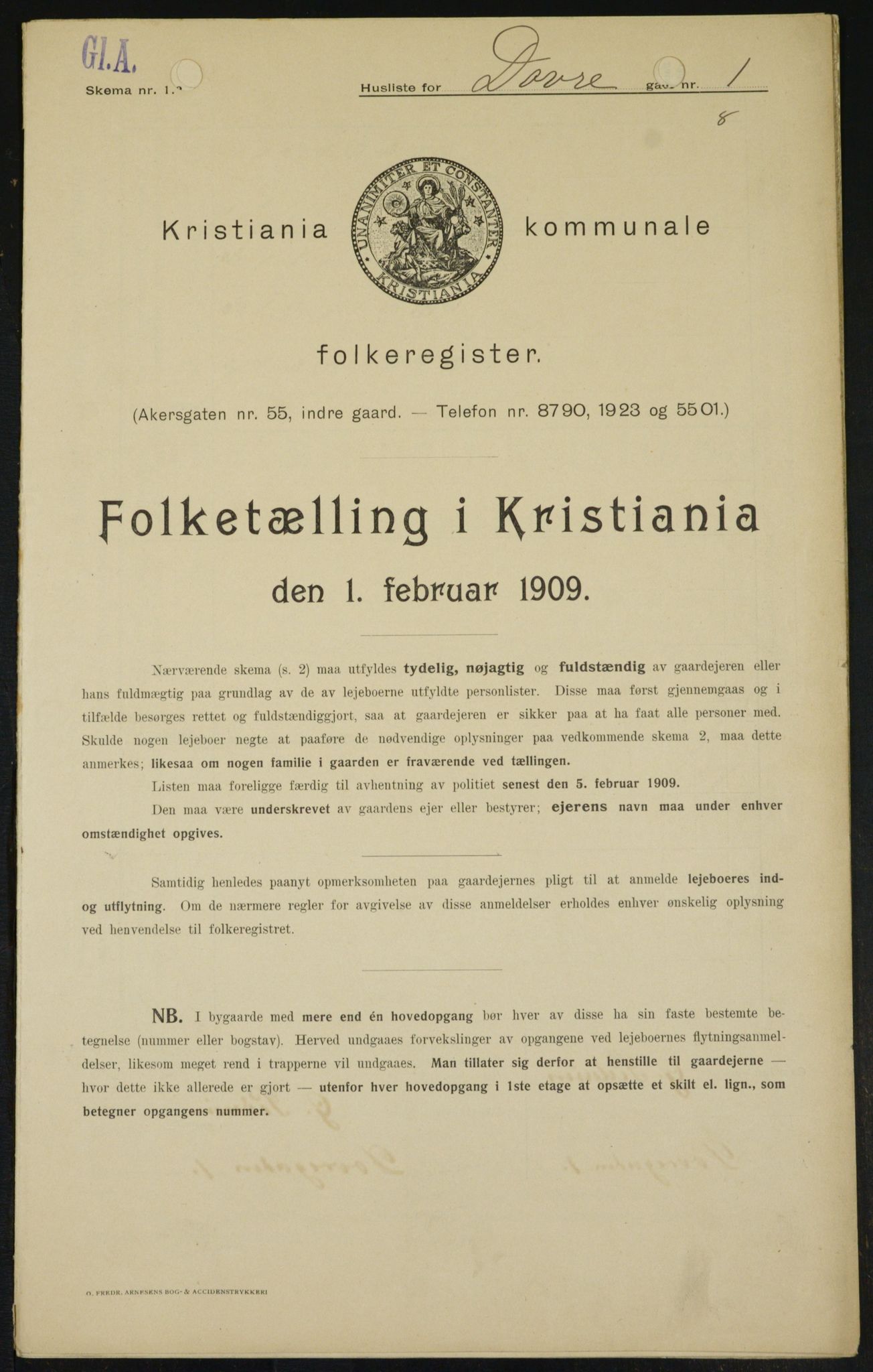 OBA, Municipal Census 1909 for Kristiania, 1909, p. 14615