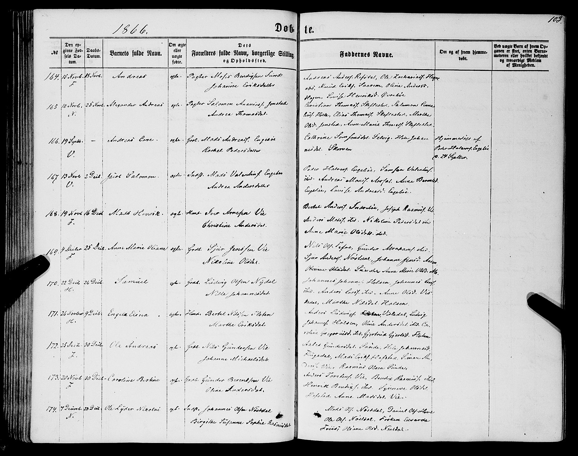 Førde sokneprestembete, SAB/A-79901/H/Haa/Haaa/L0009: Parish register (official) no. A 9, 1861-1877, p. 103