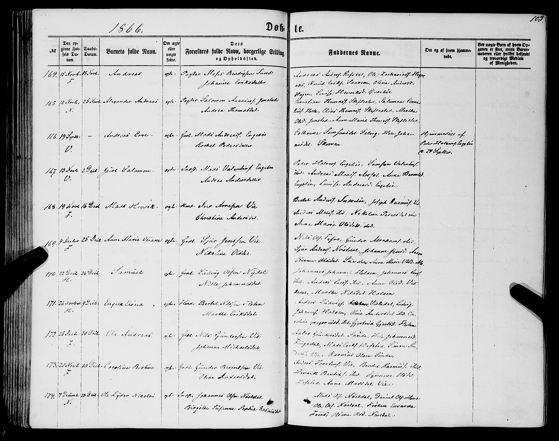 Førde sokneprestembete, AV/SAB-A-79901/H/Haa/Haaa/L0009: Parish register (official) no. A 9, 1861-1877, p. 103