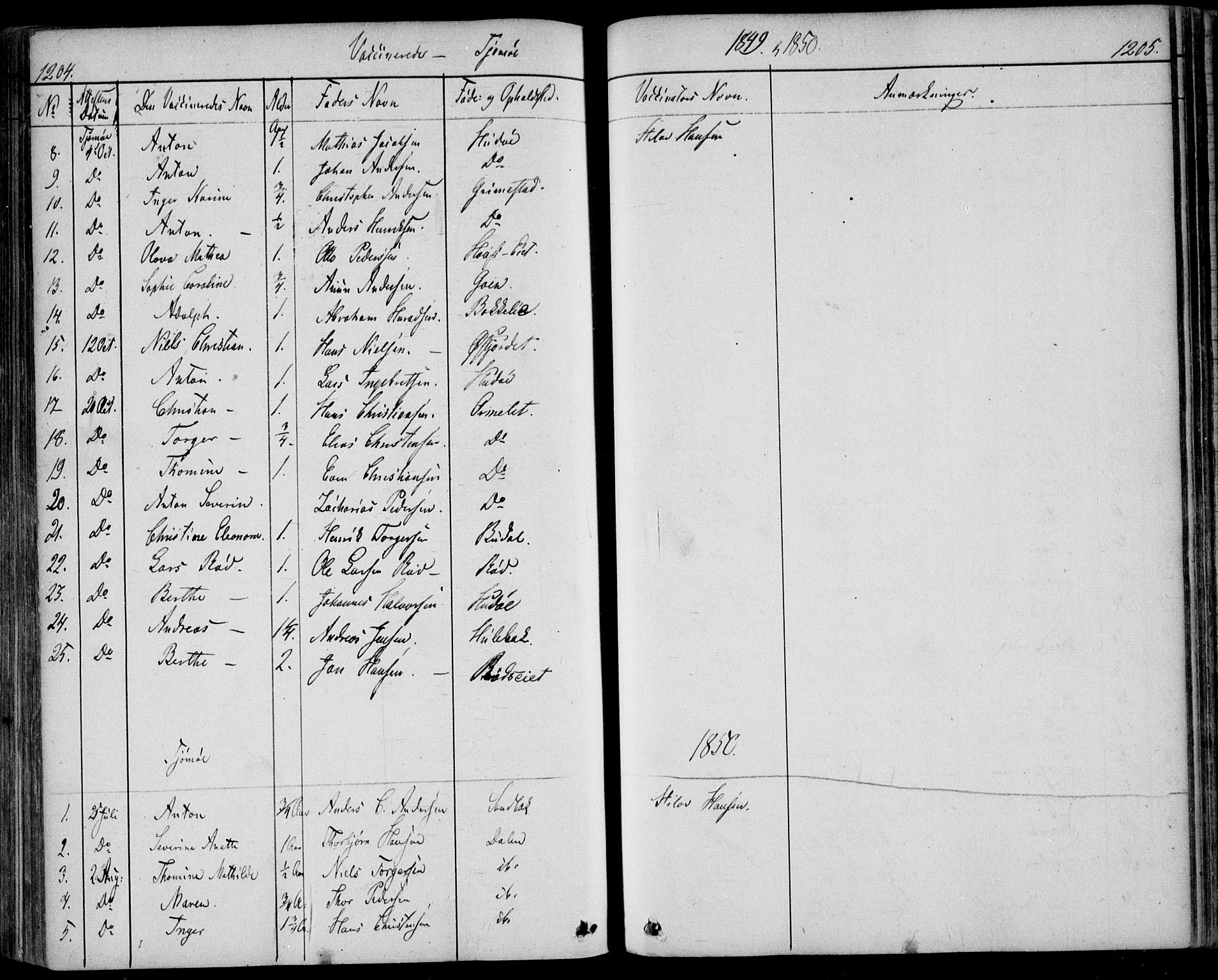 Nøtterøy kirkebøker, AV/SAKO-A-354/F/Fa/L0005: Parish register (official) no. I 5, 1839-1852, p. 1204-1205