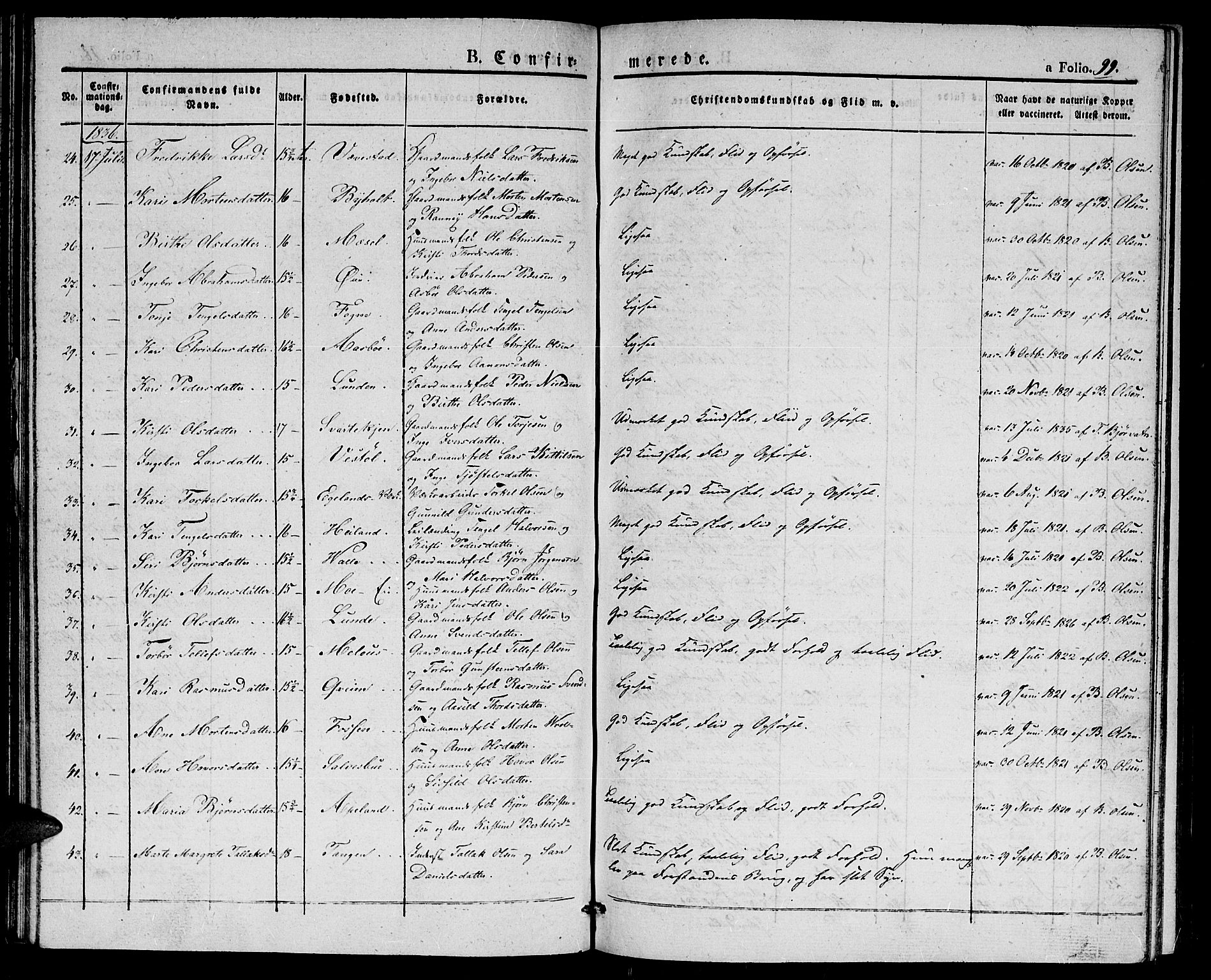 Gjerstad sokneprestkontor, AV/SAK-1111-0014/F/Fa/Faa/L0005: Parish register (official) no. A 5, 1829-1841, p. 99