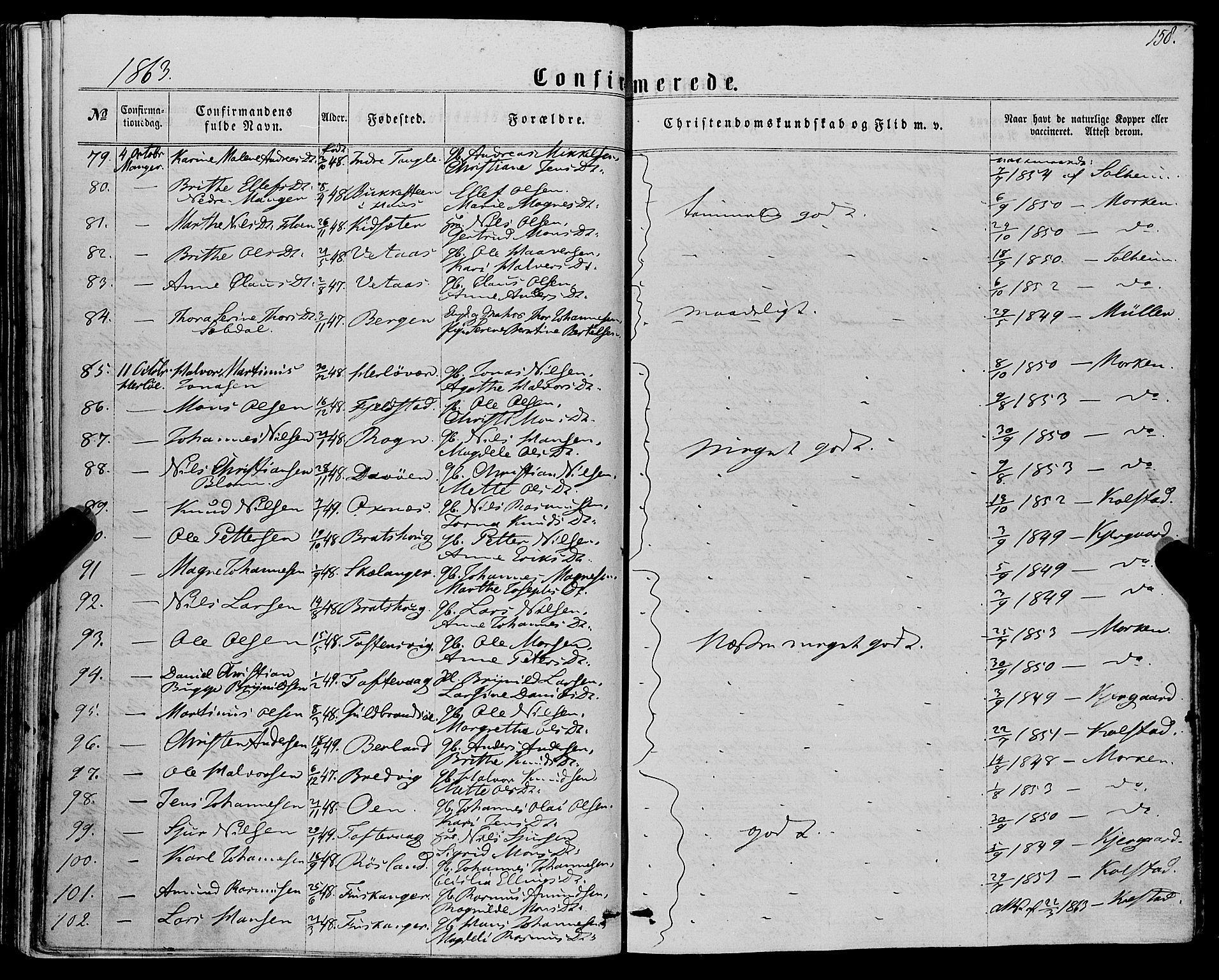 Manger sokneprestembete, AV/SAB-A-76801/H/Haa: Parish register (official) no. A 7, 1860-1870, p. 158