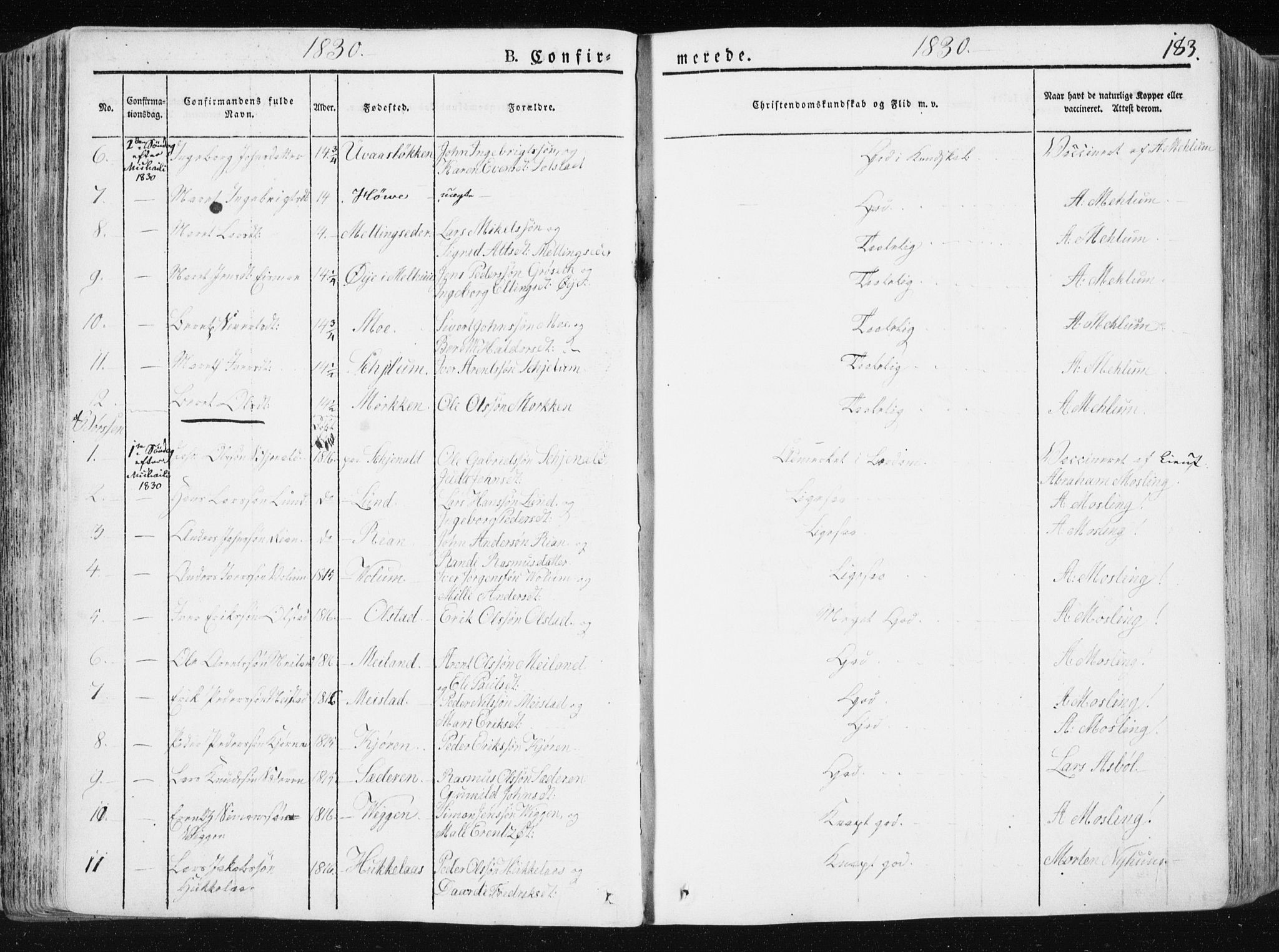 Ministerialprotokoller, klokkerbøker og fødselsregistre - Sør-Trøndelag, AV/SAT-A-1456/665/L0771: Parish register (official) no. 665A06, 1830-1856, p. 183