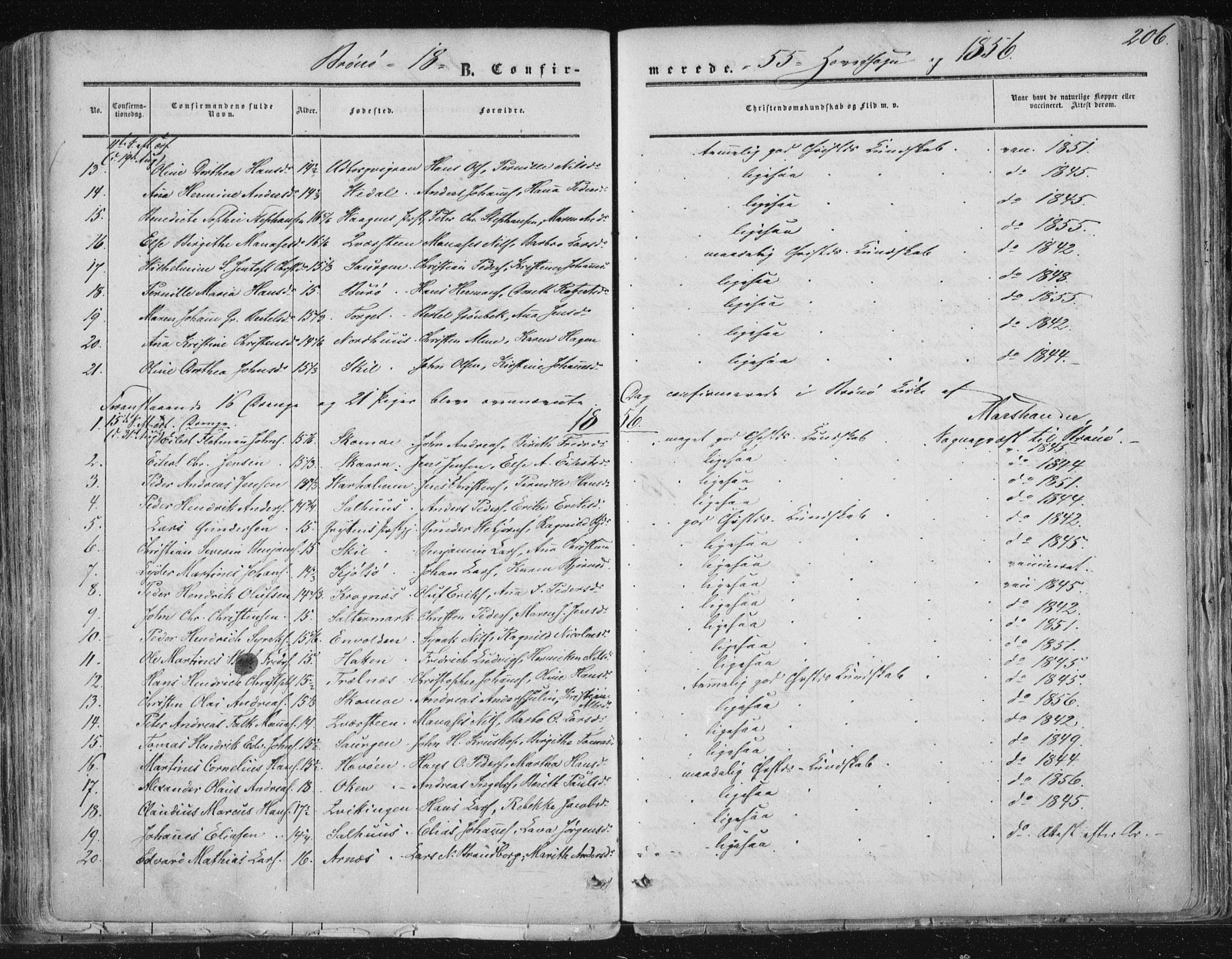 Ministerialprotokoller, klokkerbøker og fødselsregistre - Nordland, SAT/A-1459/813/L0198: Parish register (official) no. 813A08, 1834-1874, p. 206