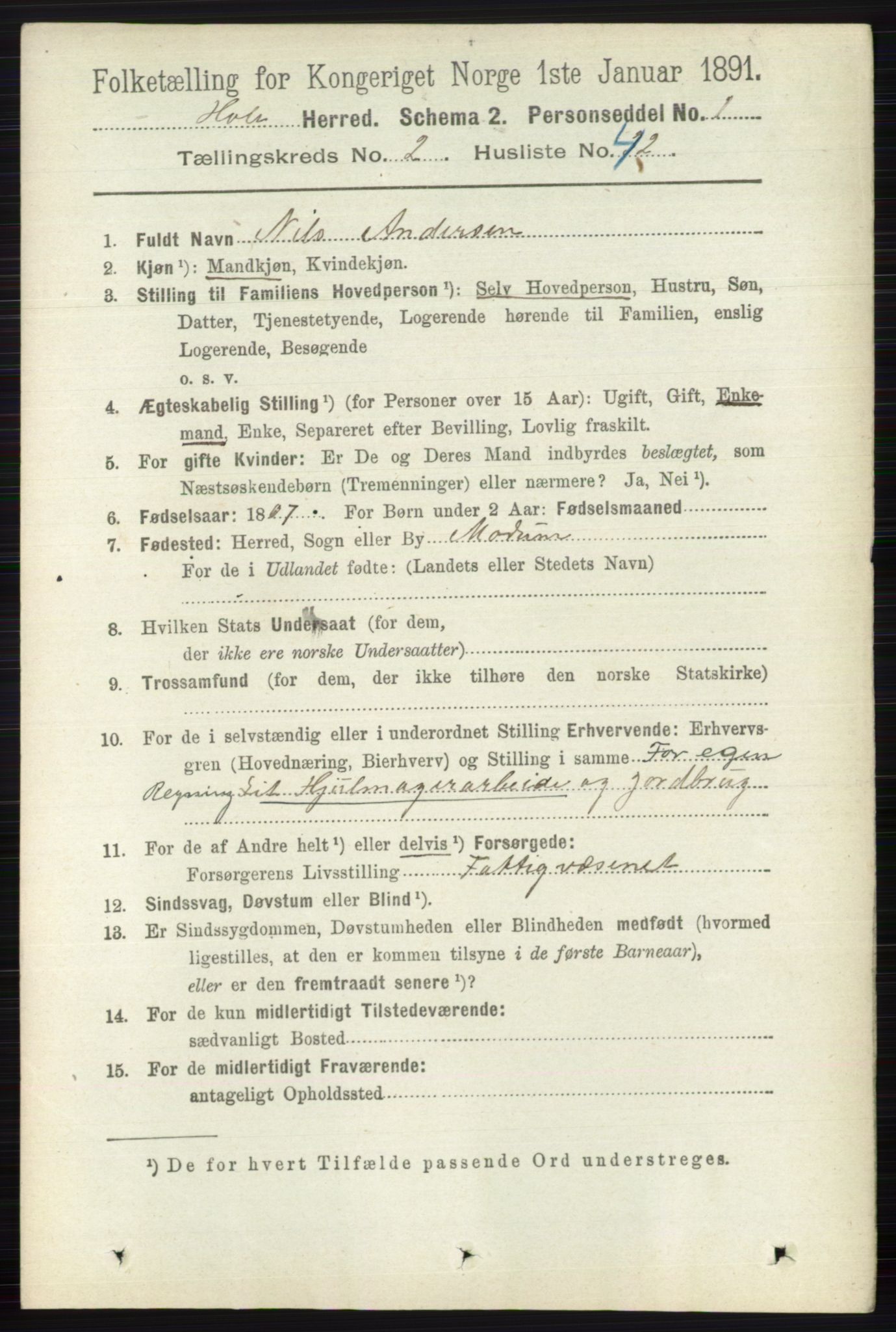 RA, 1891 census for 0612 Hole, 1891, p. 937