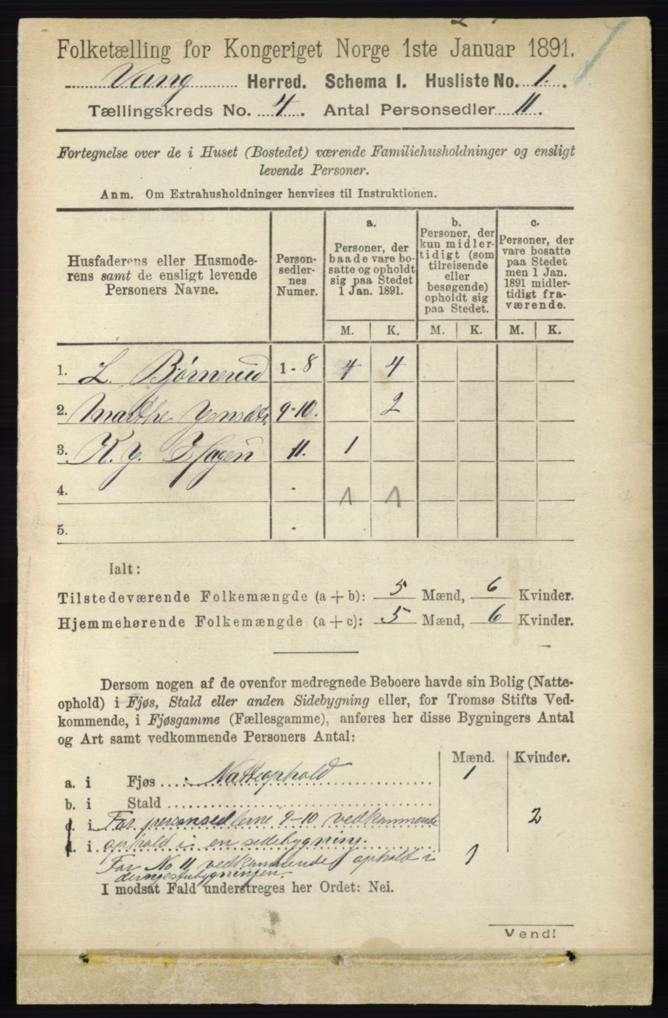 RA, 1891 census for 0414 Vang, 1891, p. 2630