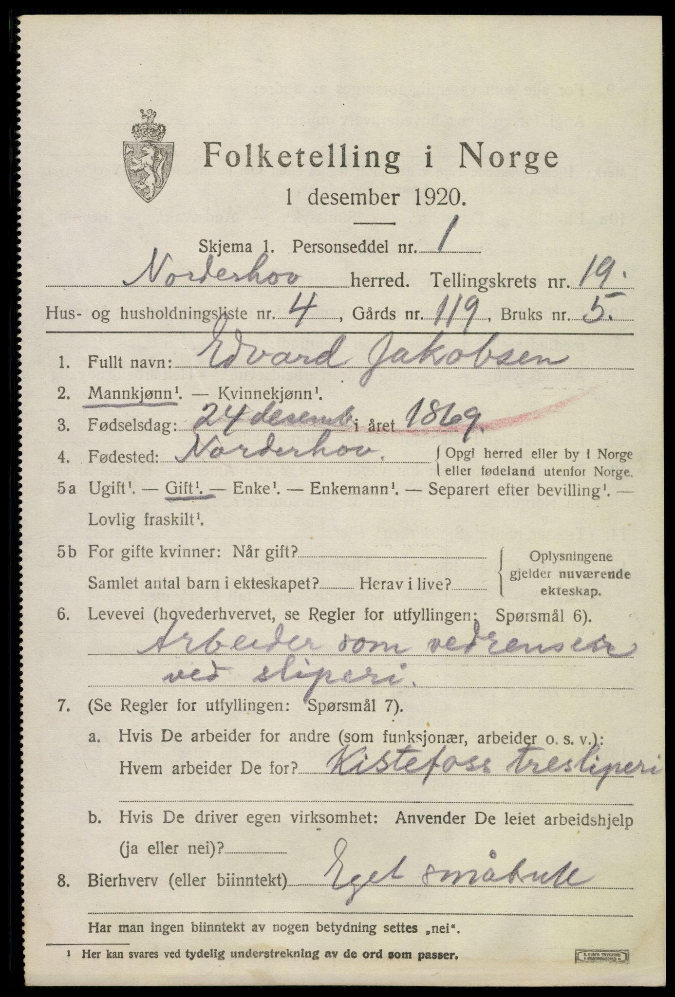 SAKO, 1920 census for Norderhov, 1920, p. 20342