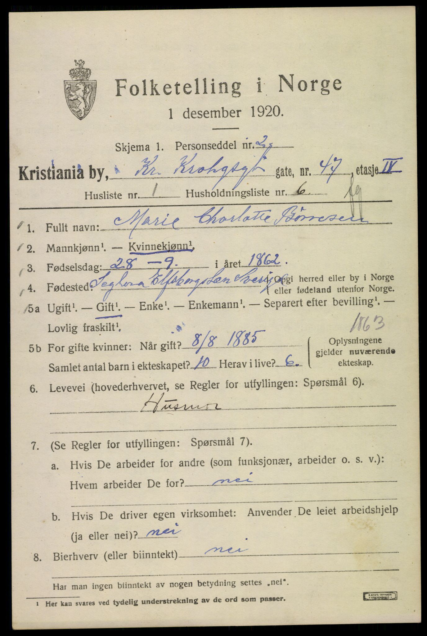 SAO, 1920 census for Kristiania, 1920, p. 184603