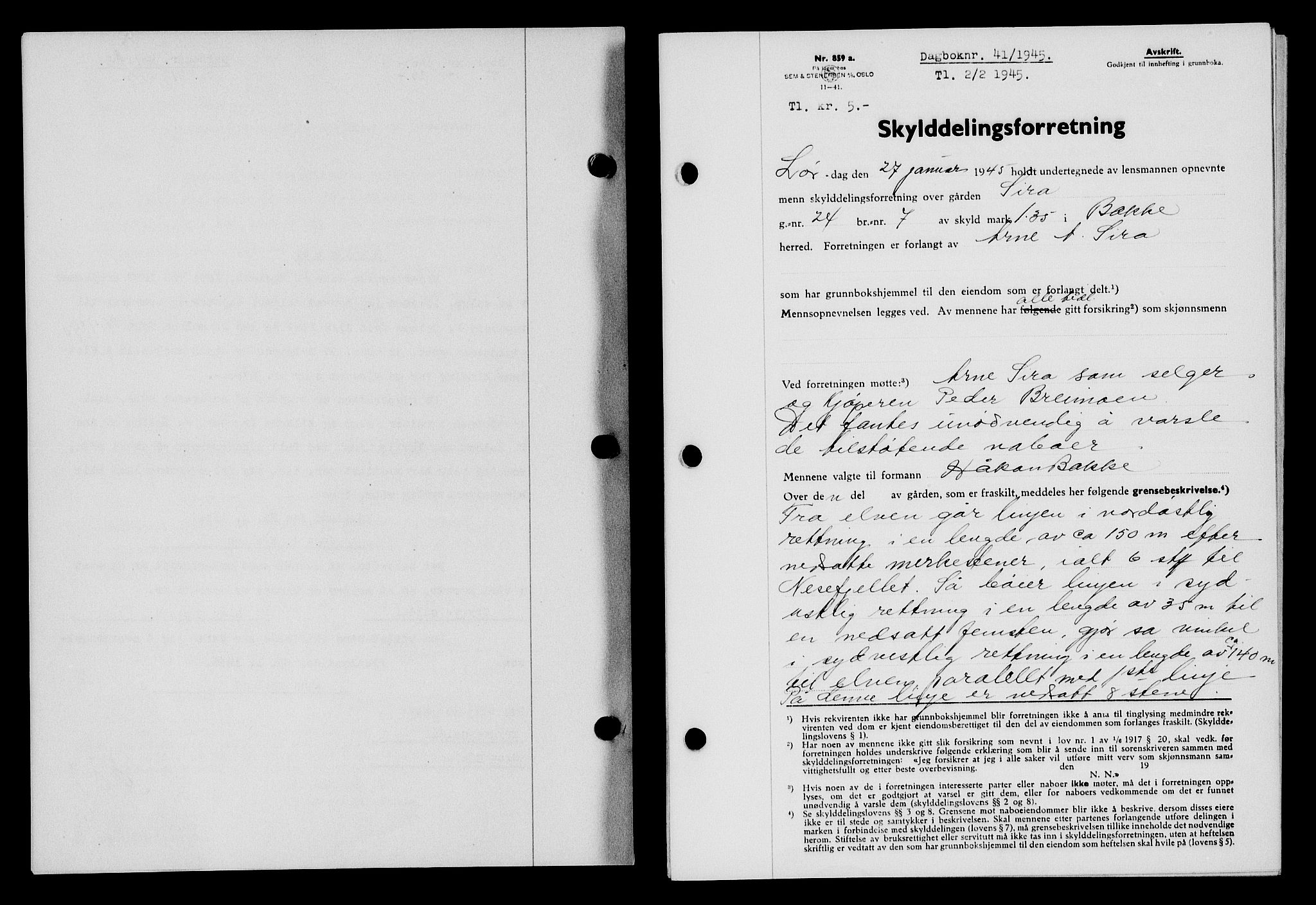 Flekkefjord sorenskriveri, SAK/1221-0001/G/Gb/Gba/L0059: Mortgage book no. A-7, 1944-1945, Diary no: : 41/1945