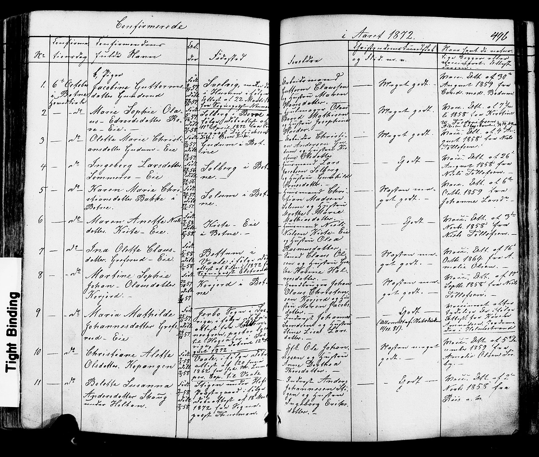 Botne kirkebøker, AV/SAKO-A-340/F/Fa/L0006: Parish register (official) no. I 6, 1836-1877, p. 496