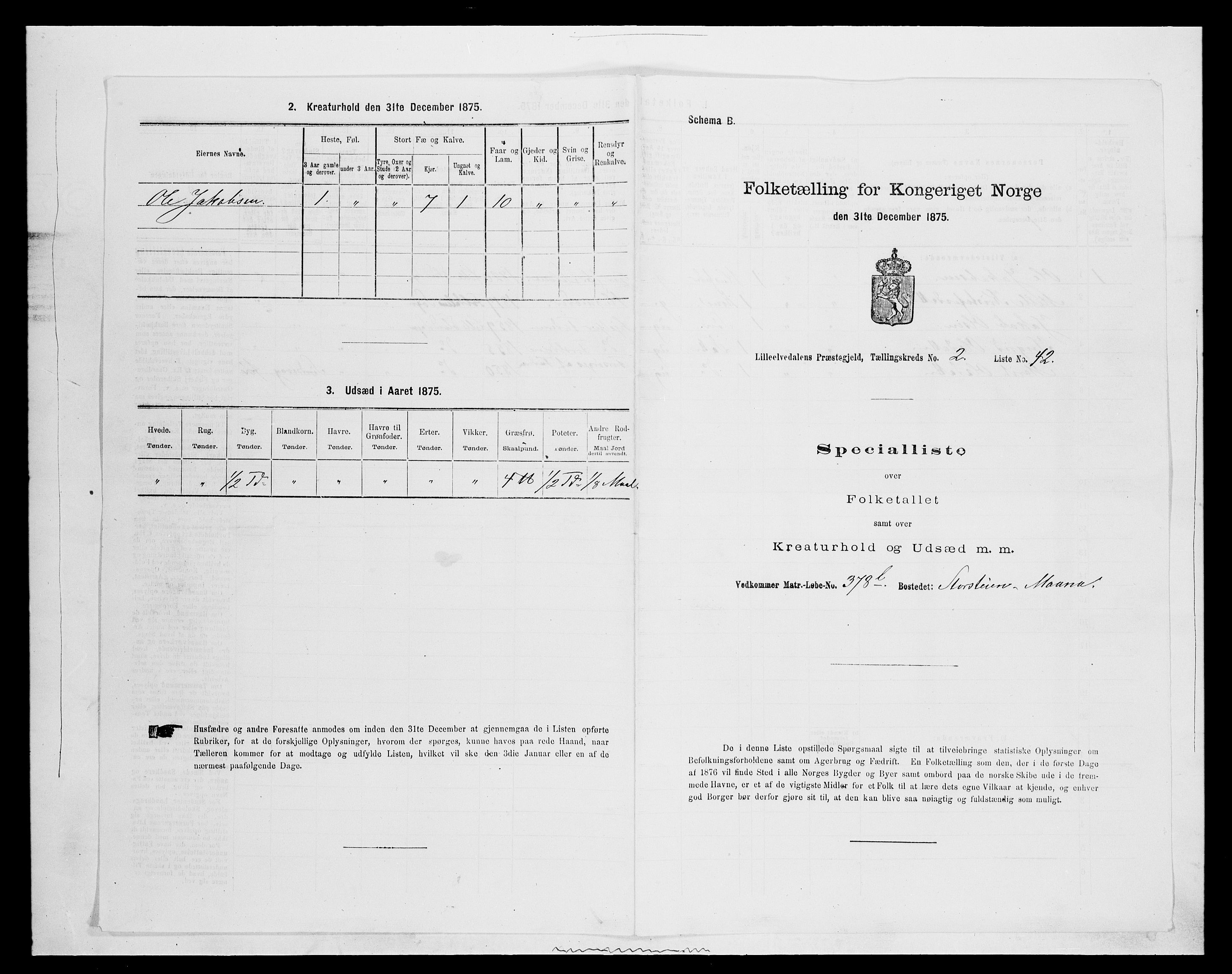 SAH, 1875 census for 0438P Lille Elvedalen, 1875, p. 302