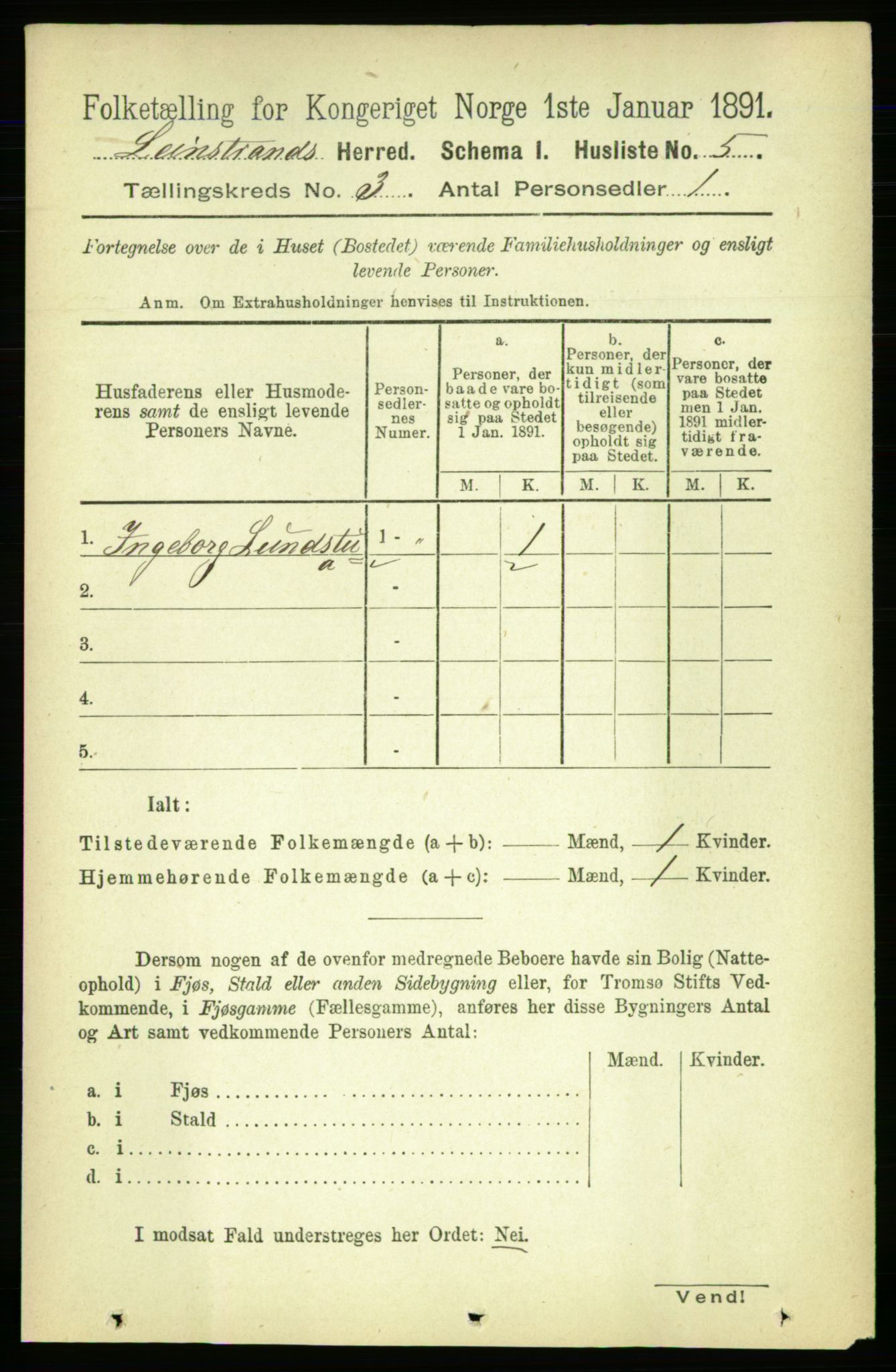 RA, 1891 census for 1654 Leinstrand, 1891, p. 930