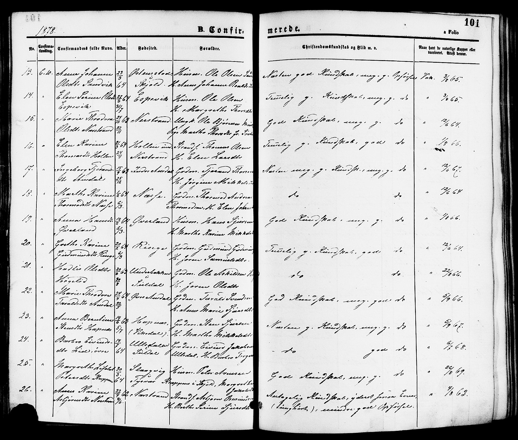 Nedstrand sokneprestkontor, SAST/A-101841/01/IV: Parish register (official) no. A 11, 1877-1887, p. 101