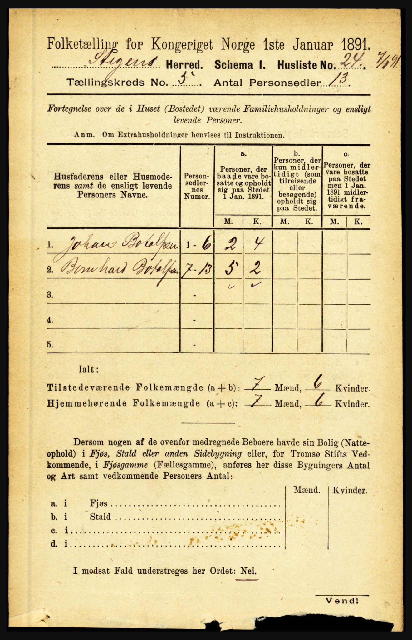 RA, 1891 census for 1848 Steigen, 1891, p. 1832