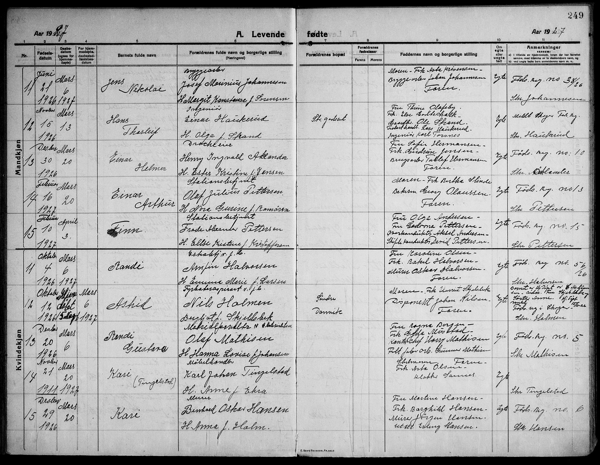 Strømsø kirkebøker, AV/SAKO-A-246/F/Fa/L0029: Parish register (official) no. I 27, 1915-1930, p. 249