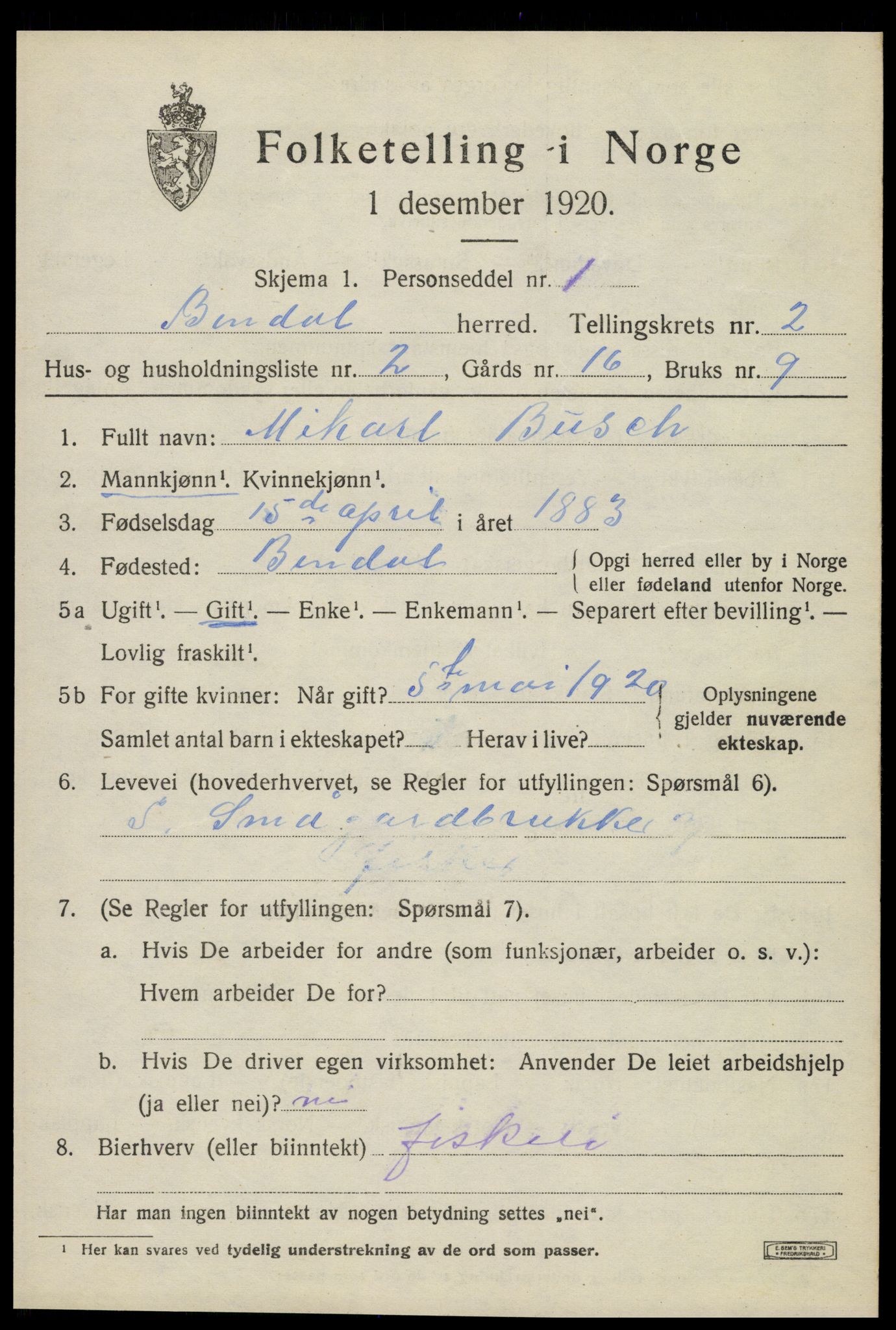 SAT, 1920 census for Bindal, 1920, p. 1795