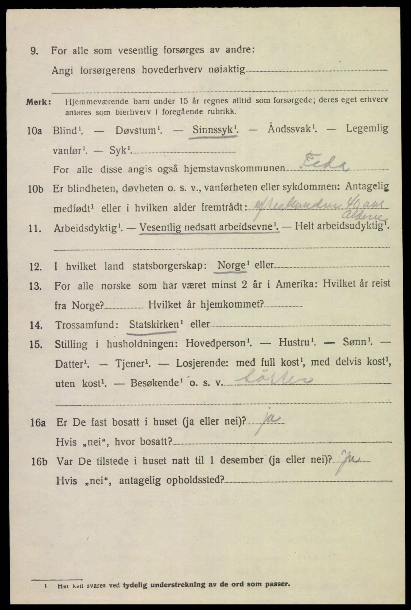 SAK, 1920 census for Feda, 1920, p. 1836