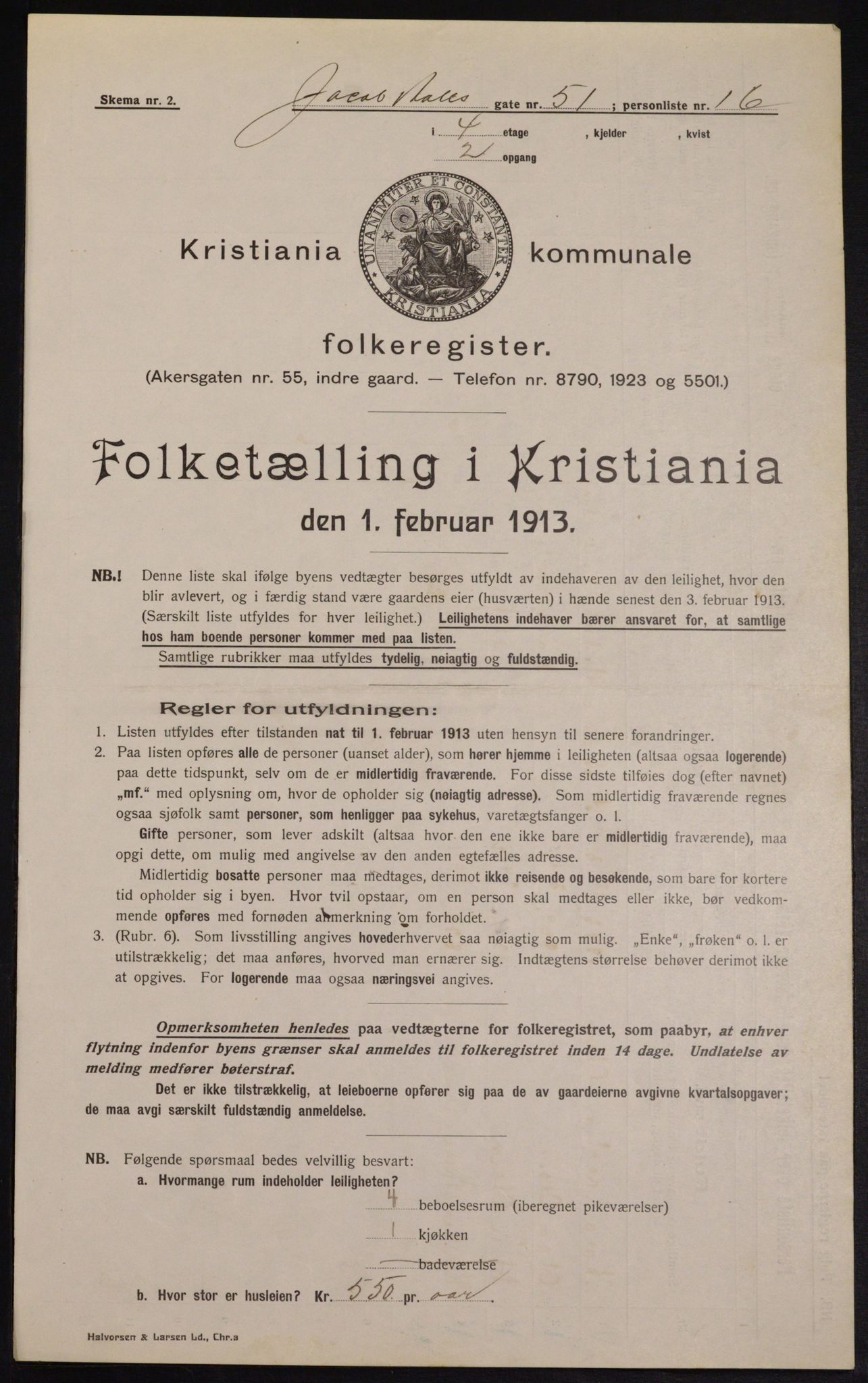 OBA, Municipal Census 1913 for Kristiania, 1913, p. 45209