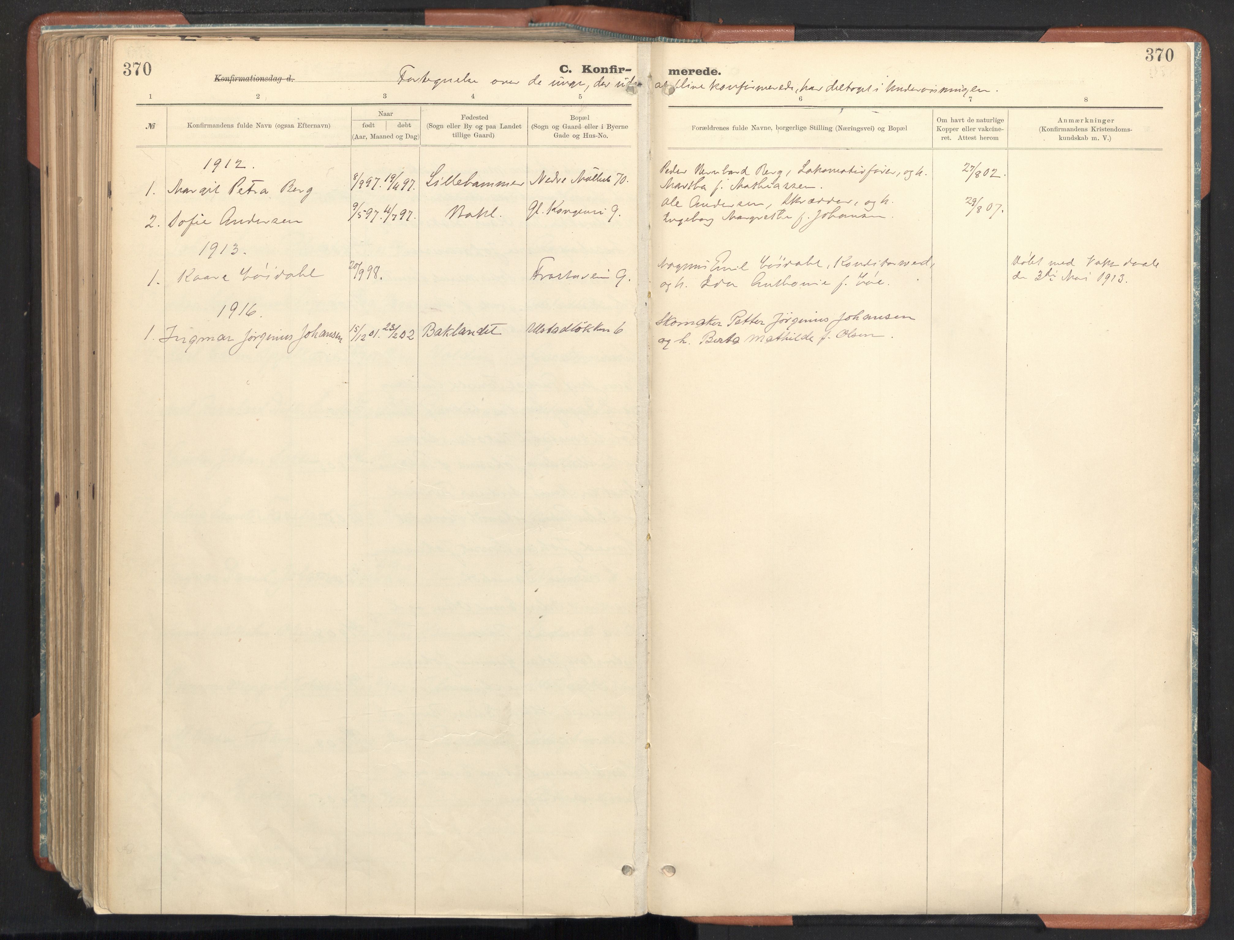 Ministerialprotokoller, klokkerbøker og fødselsregistre - Sør-Trøndelag, SAT/A-1456/605/L0243: Parish register (official) no. 605A05, 1908-1923, p. 370
