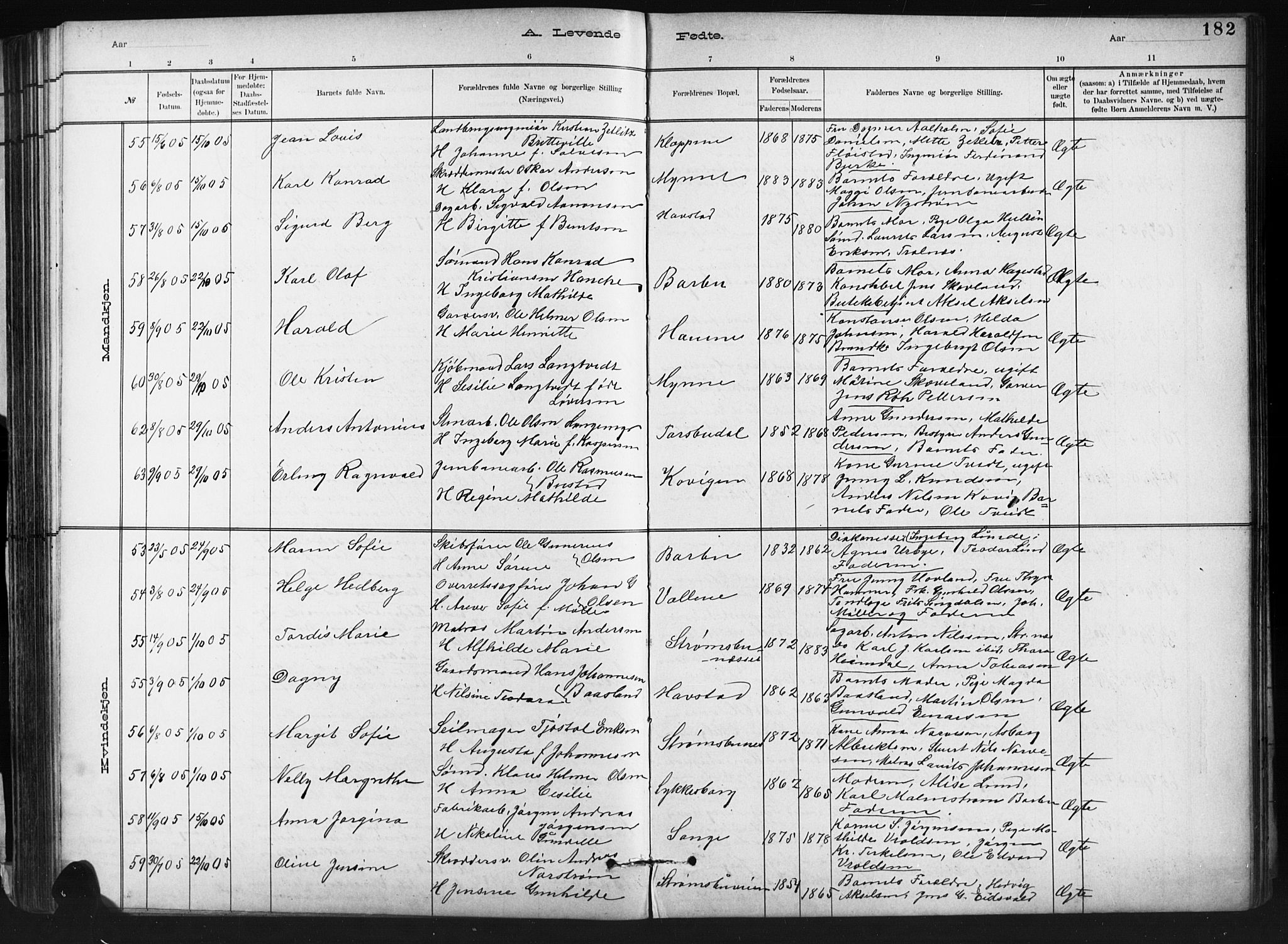 Barbu sokneprestkontor, SAK/1111-0003/F/Fb/L0002: Parish register (copy) no. B 2, 1890-1922, p. 182